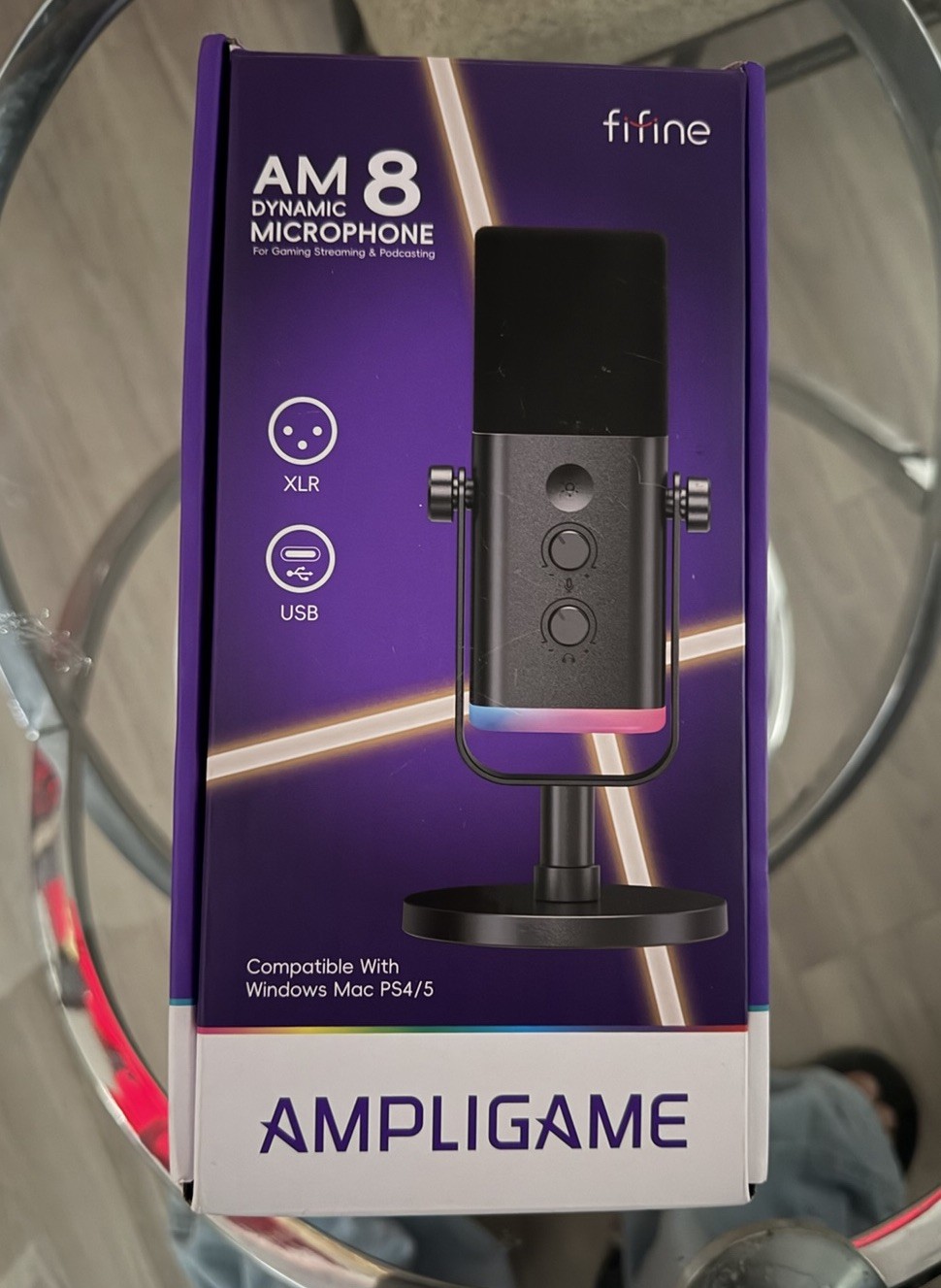 FIFINE AmpliGame AM8 Cardioid Microphone USB/XLR w/ Gain Control Purple/White