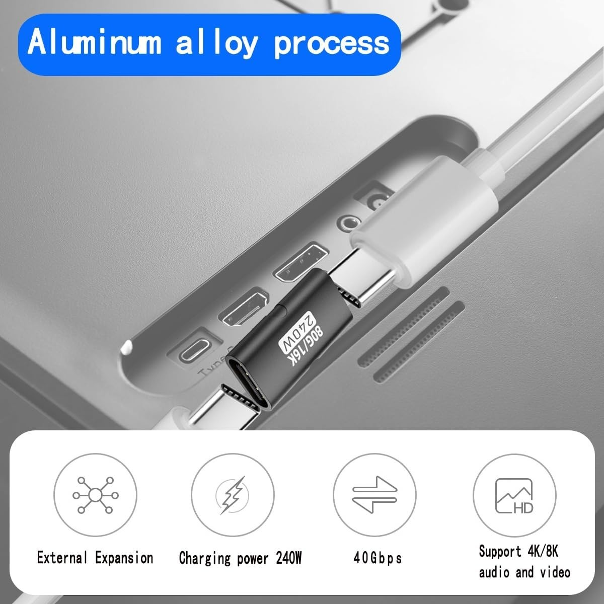 USB C Female to Female Adapter Type C Coupler with PD 240W 40 Gbps 8K/60hz Vi…