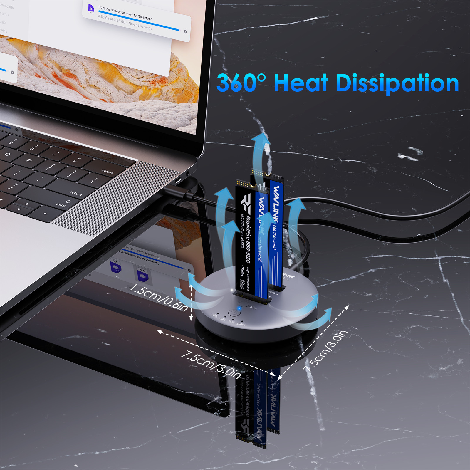 2-Bay Hard Drive Enclosure M.2 SSD Duplicator with Offline-Clone up to 2x 16TB