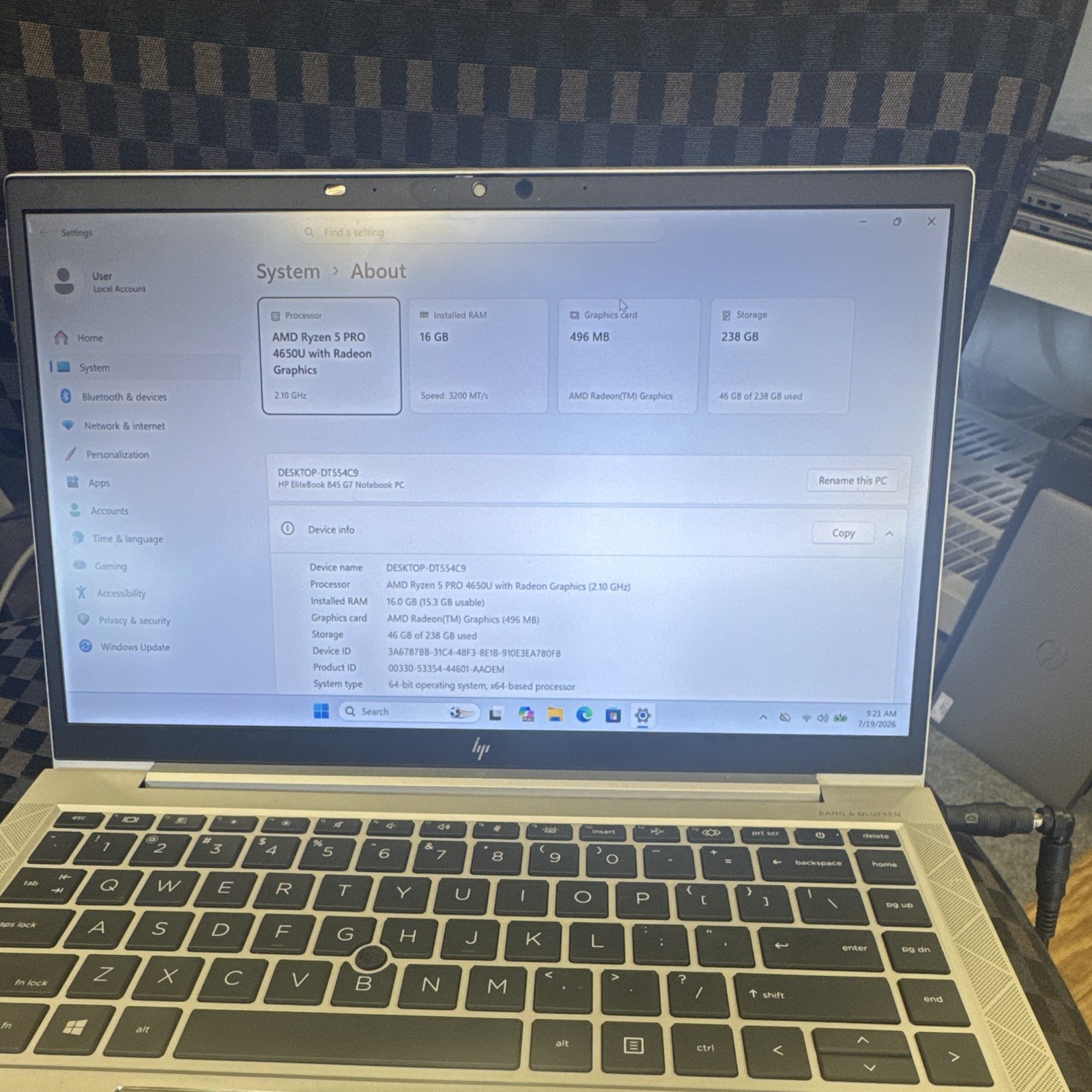 HP EliteBook 845 G7 14″ Ryzen 5 PRO 4650U 16GB 256gb SSD Win 11