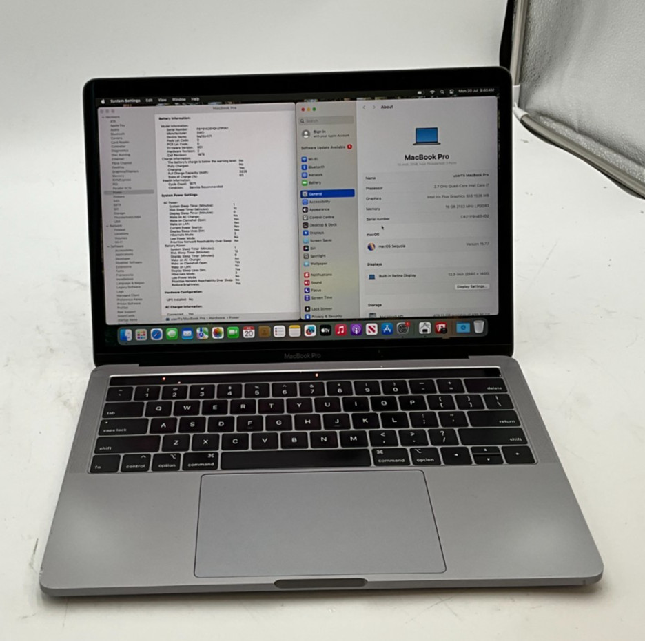 Apple MacBook Pro 13 A1989 i7 2.7GHz 16gb 500gb sequoia 2018 C02YP0N0JHD2 *read