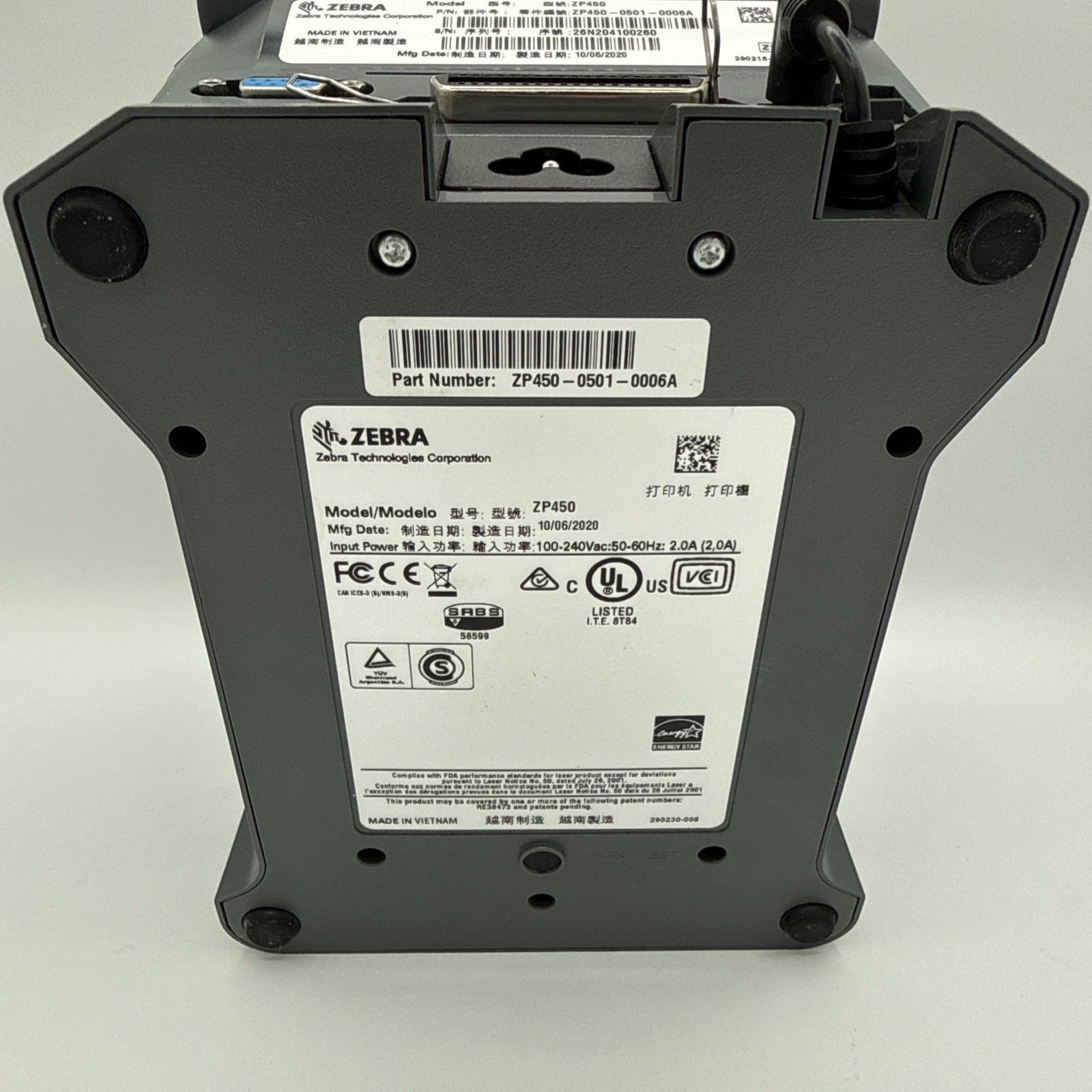 Zebra ZP 450 Thermal Label Printer – ZP450-0501-0006A – Tested, No Power Cord