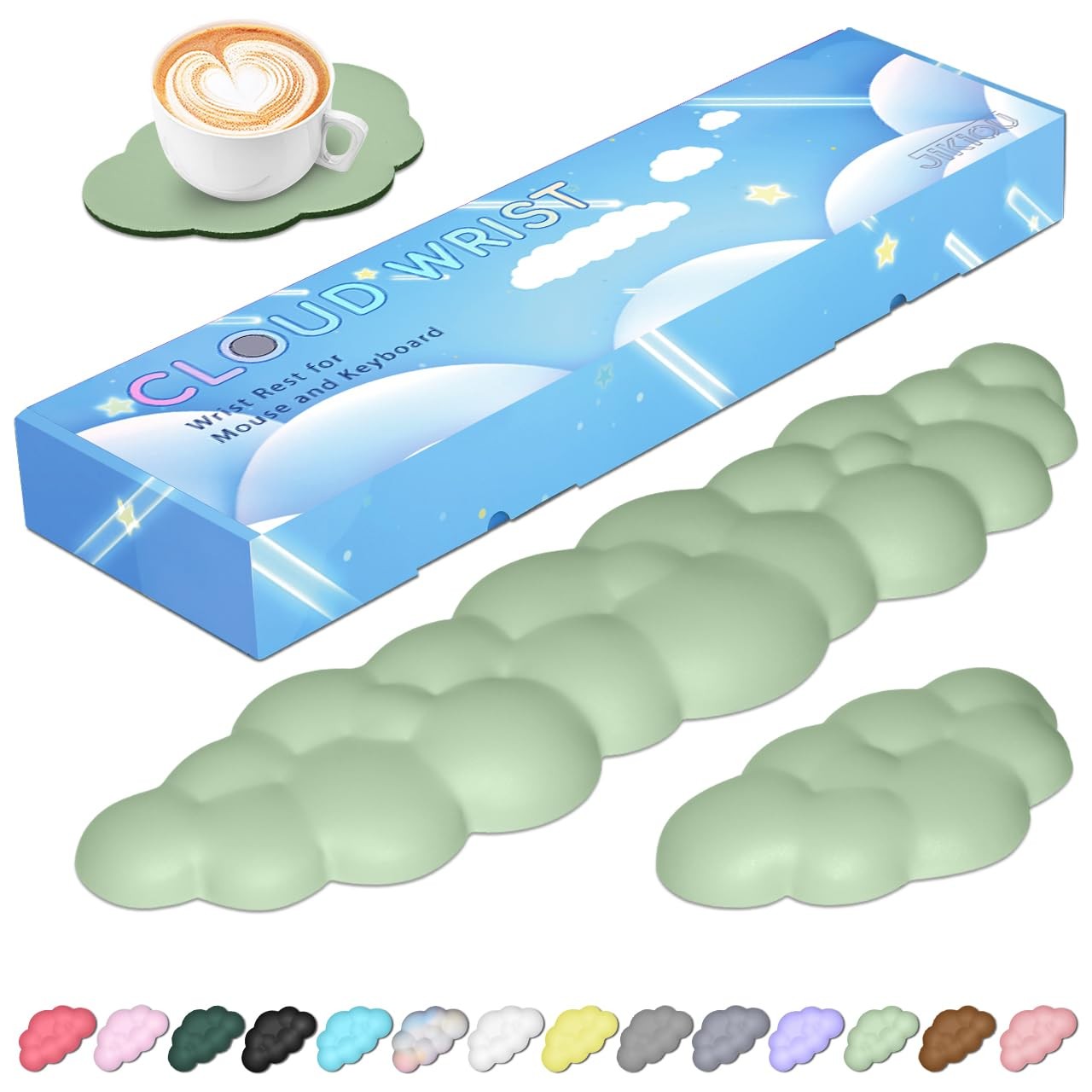 JIKIOU Upgrade Leather Cloud Keyboard Wrist 16.9×4.3×0.82 in, 06pastel Green