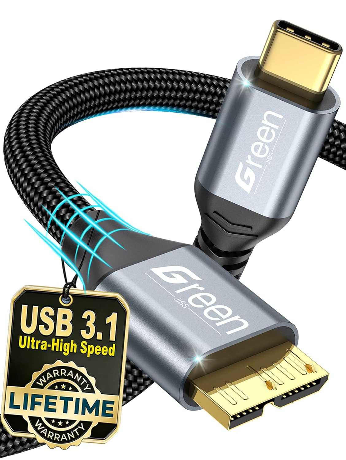 10 Gbps Micro B to USB C Cable 1Ft External Hard Drive Cable