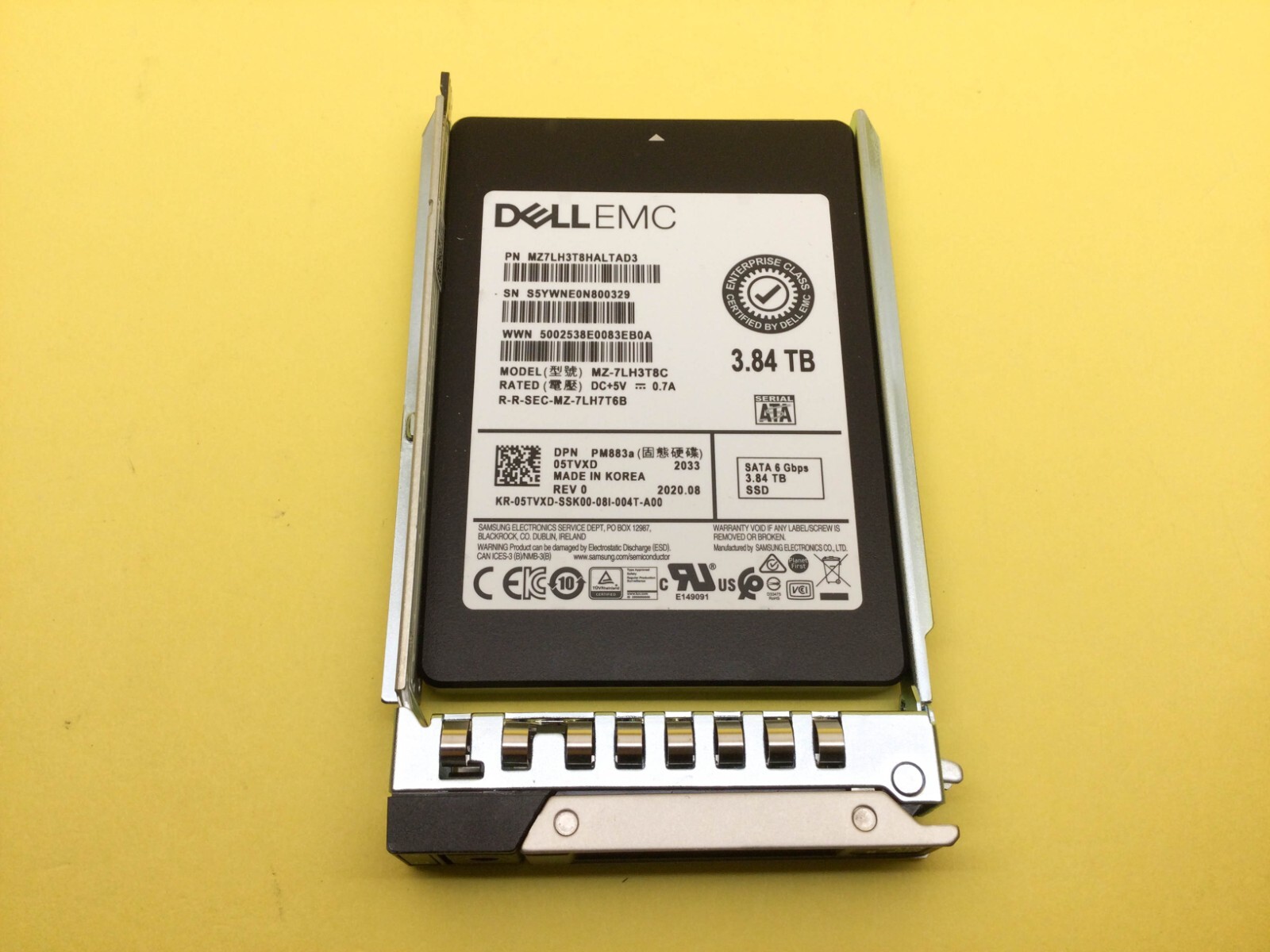 5TVXD Dell 3.84TB SATA 6Gbps Read Intensive 2.5” SSD MZ-7LH3T8C w/ Gen 14 Tray