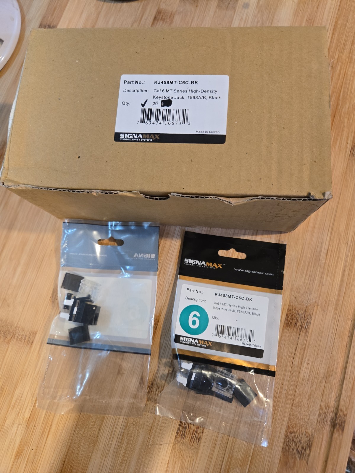 20 BLACK Signamax KJ458MT-C6C-BK MT Series Keystone Jack Cat6