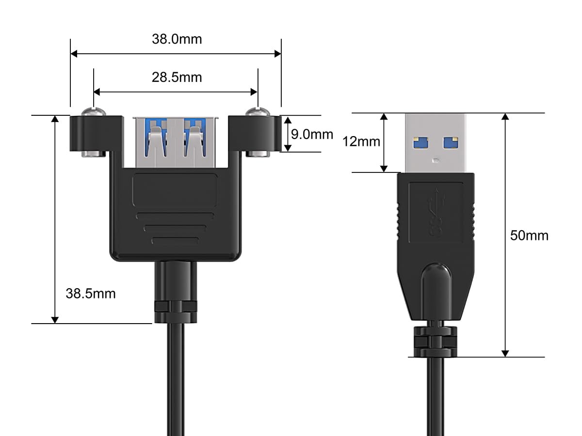Cable Leader 1ft USB 3.0 Panel-Mount Type A Male to A 1 feet, Black