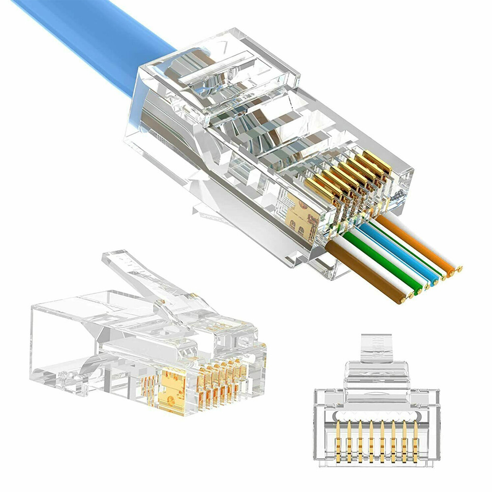 RJ45 End Pass Through Connector CAT5e UTP Gold Plated Modular Plug 8P8C Lot PACK