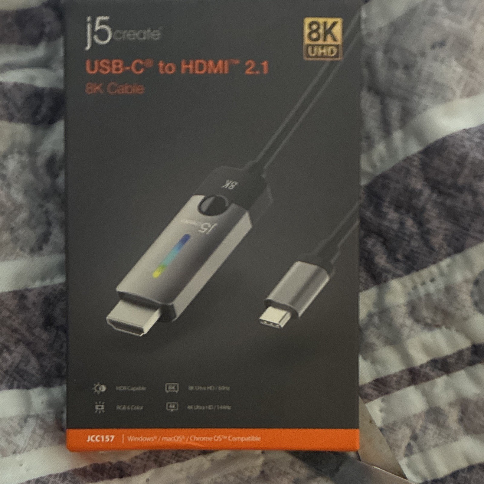 j5create JCC157 USB-C Male to HDMI 2.1 8K HDR Cable 6ft Black 1:1