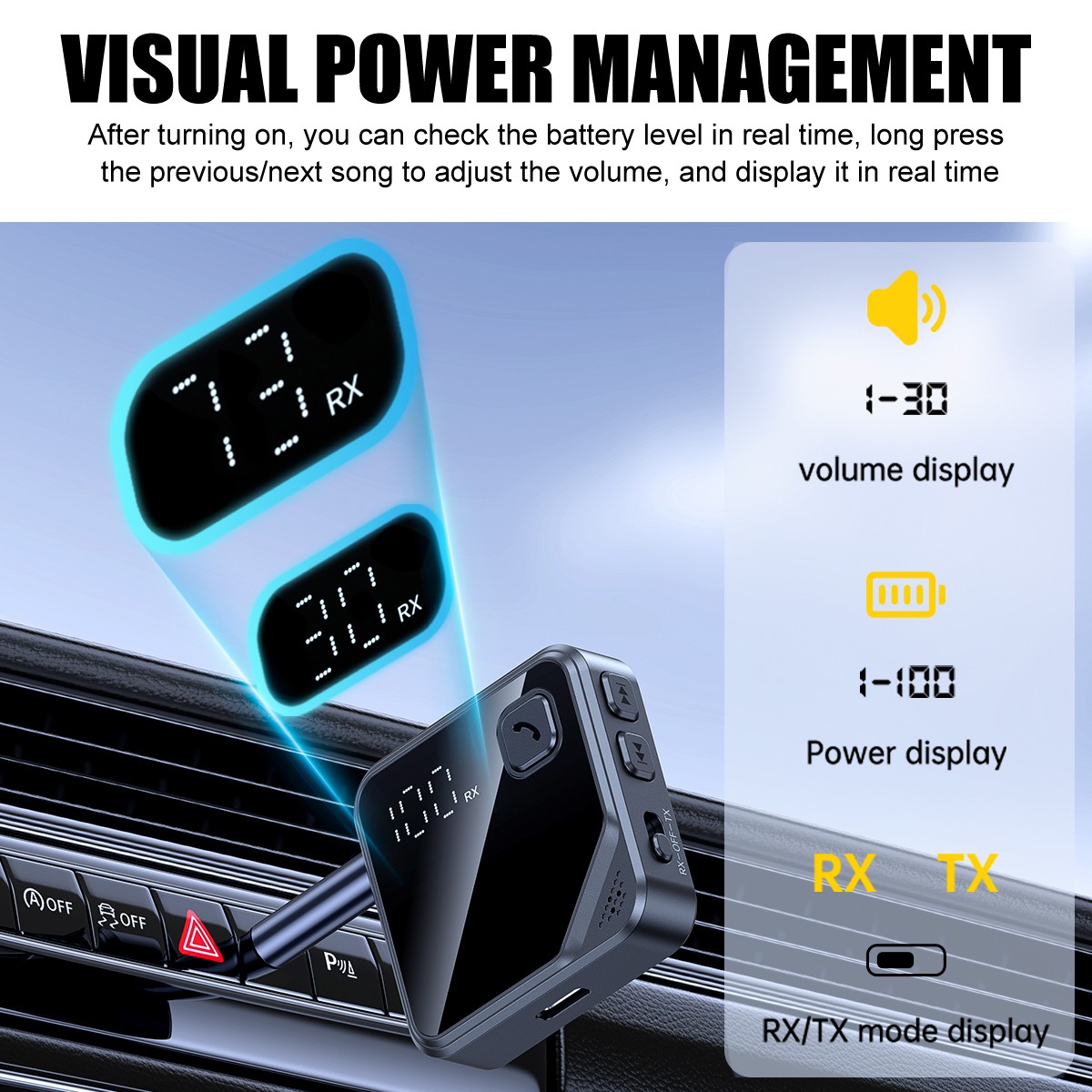 Bluetooth V5.4 Transmitter Receiver 2-IN-1 Wireless Audio 3.5mm Jack Aux Adapter