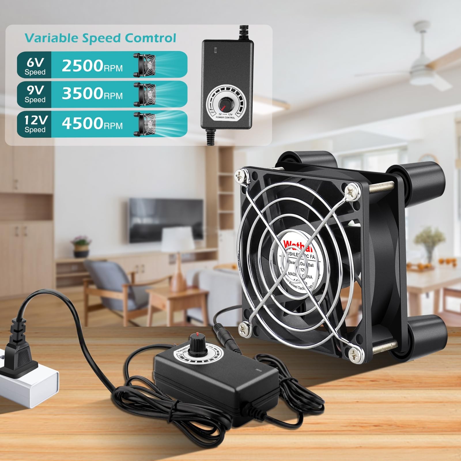 80mm Small Computer Cooling Fan with AC Plug, 110V 120V 220V 240V Fan Enhance…