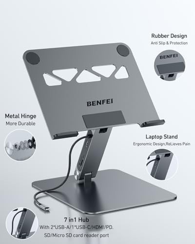 BENFEI Laptop Stand with USB C 7in1 Docking Station,HDMI 4K@60Hz,1*SD 1*Micro…