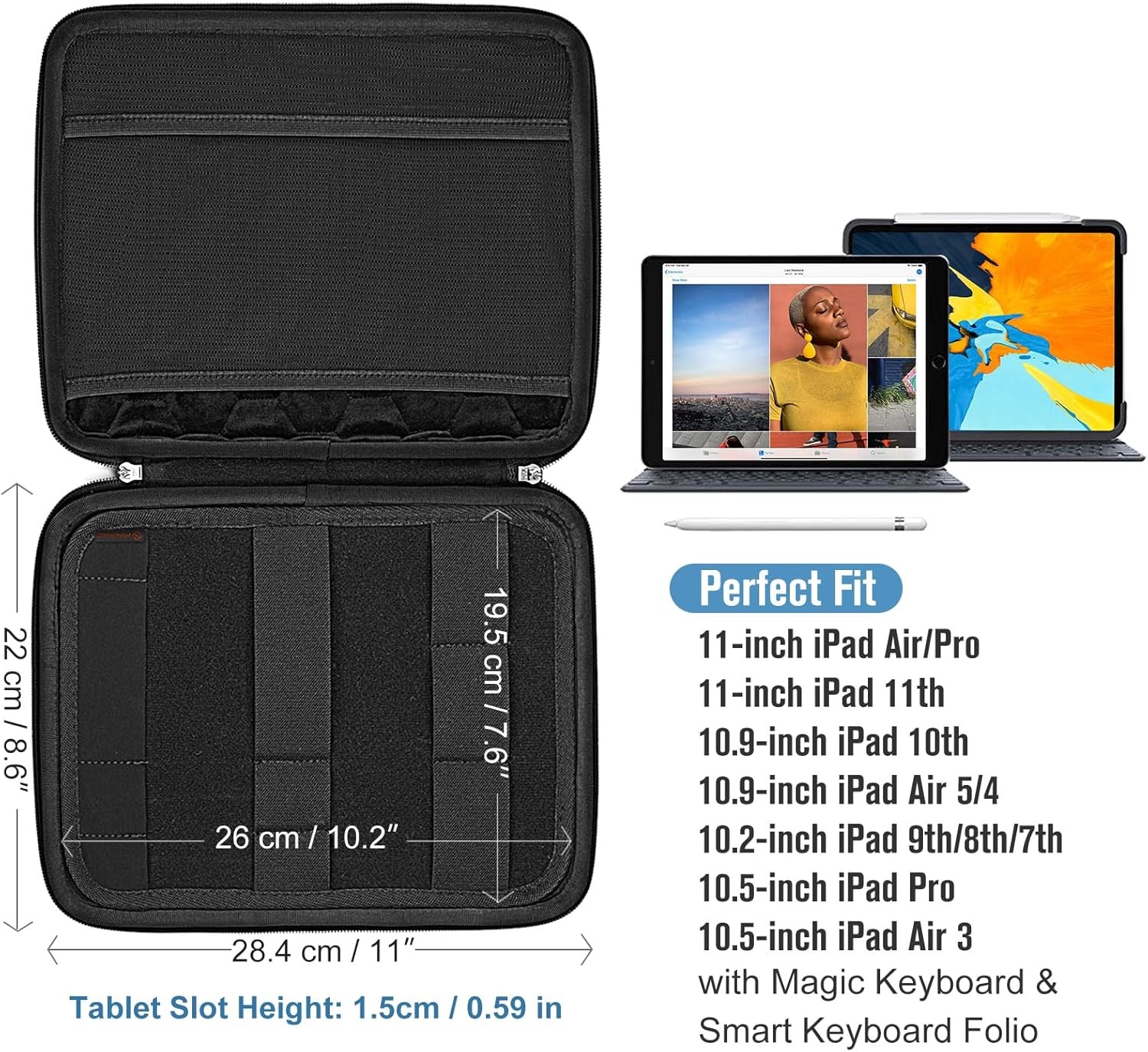 11 Inch Tablet Hard Carrying Case for iPad Pro 11/ iPad 9th 10.2/ iPad Air 5 Gen