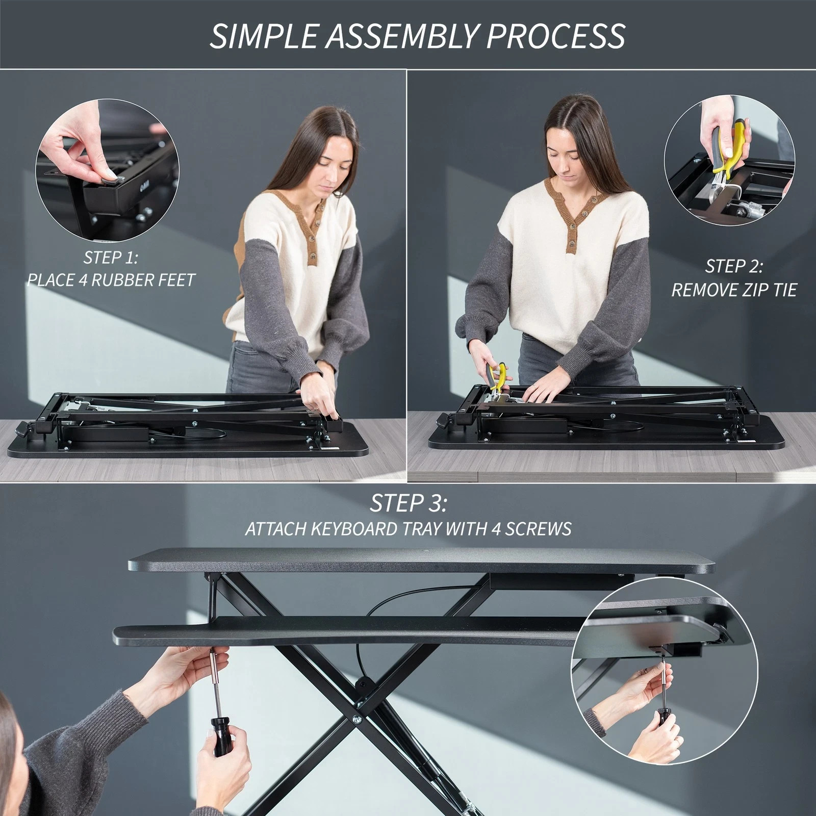 VIVO Black Height Adjustable Standing Desk Monitor Riser 32″ Sit Stand Tabletop