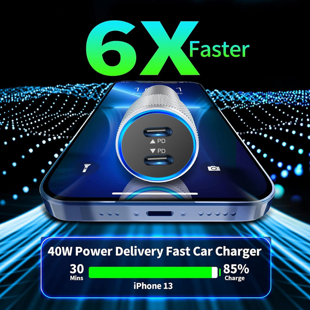 New USB-C Fast Car Charger For iPhone 15 14 13 12 11 Pro Max Samsung 40W Adapter