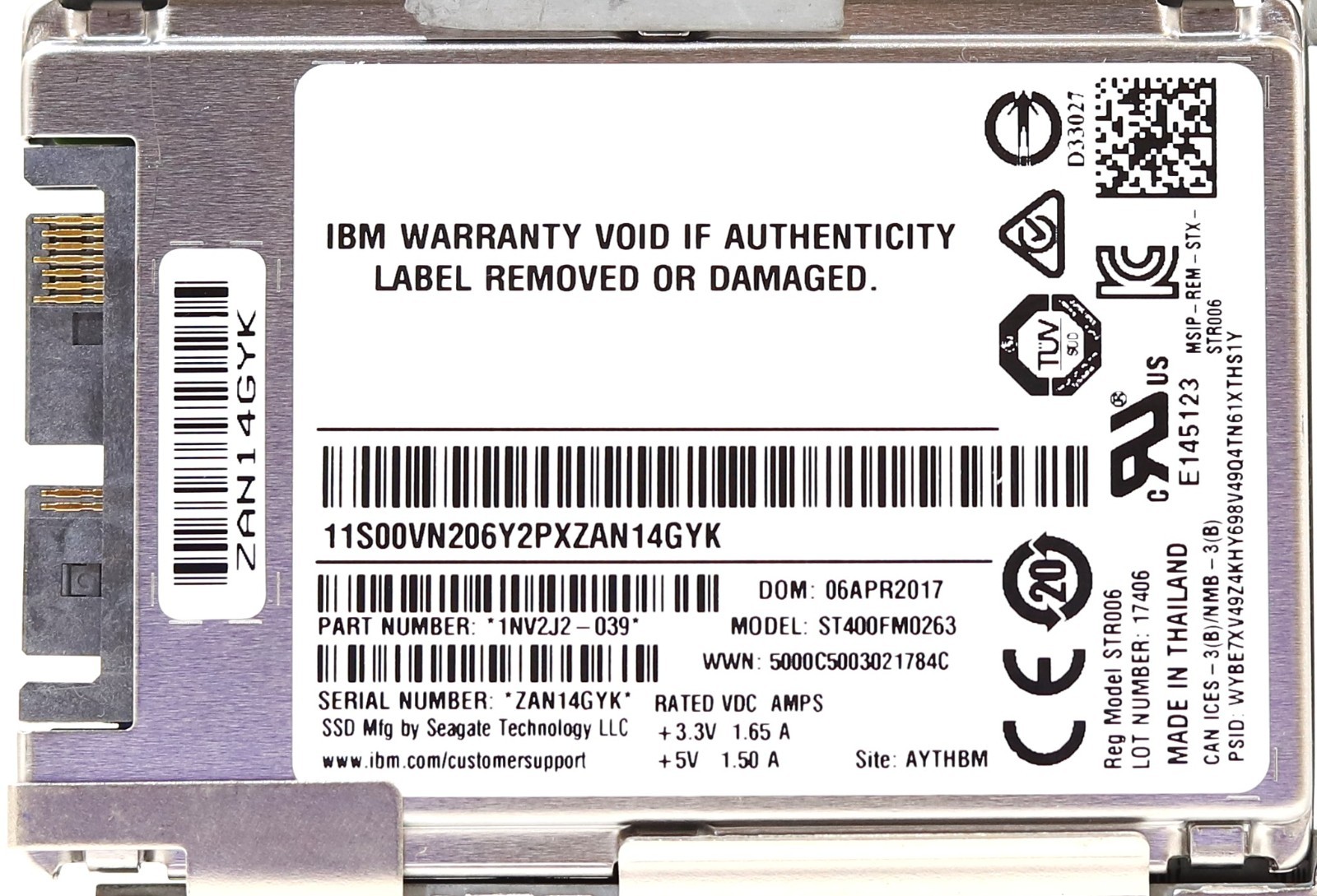 IBM ST400FM0263 400GB 6Gb/s 1.8″ SAS SSD Flash Drive W/Caddy Tray P/N: 00WV992