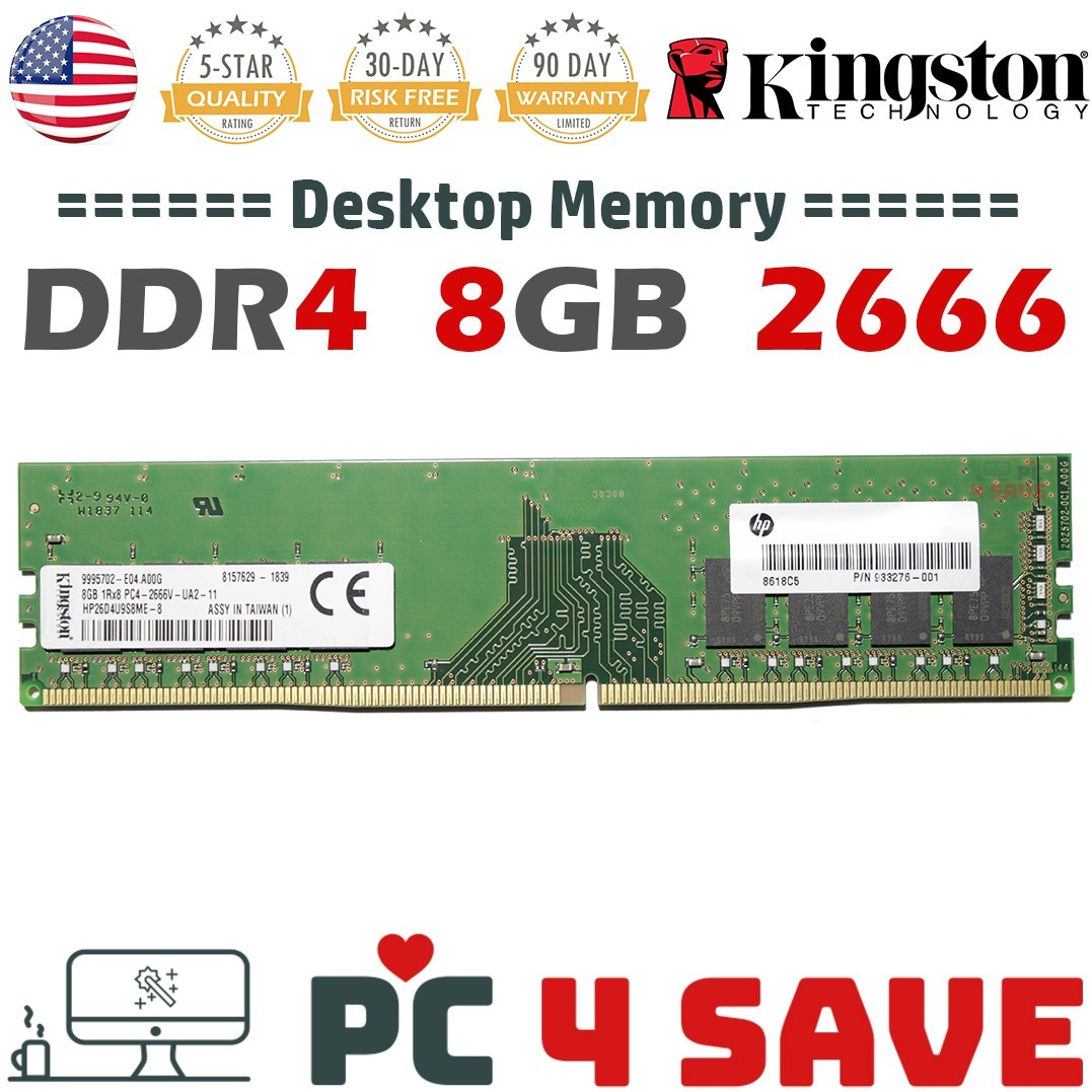 Kingston 8GB DDR4 2666 UDIMM 1RX8 PC4-2666V Desktop Memory HP26D4U9S8ME-8