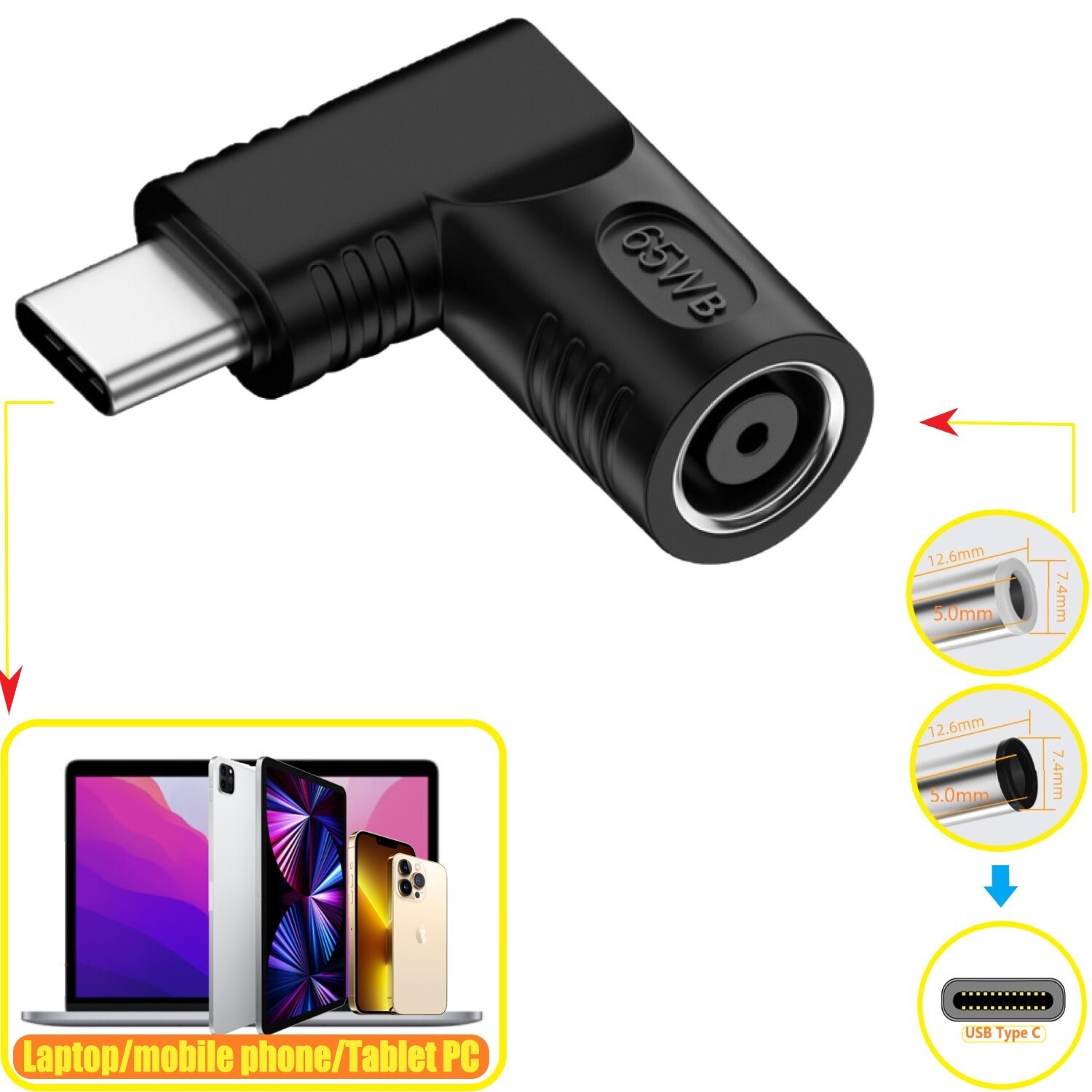 11mm Laptop Charger TO USB Type C Converter PD Power Charging Cable Adapter