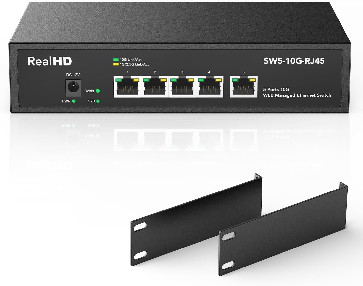 5 Port 10Gb RJ45 Web Managed Ethernet Network Switch w/5×10 Gigabit Base-T Port