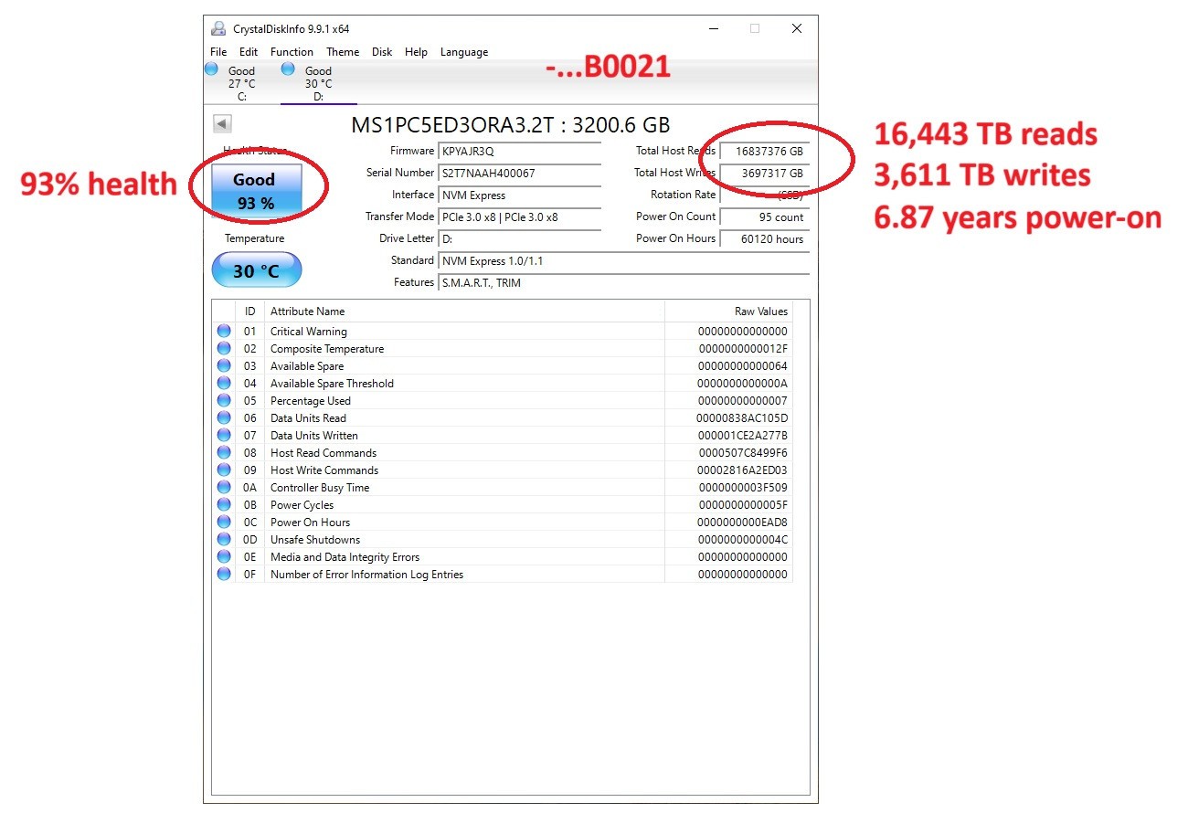 93%-99% HEALTH! Oracle SSD F320 (P/N 7317693) MZ-PLK3T20 MS1PC5ED3ORA3.2T 3.2TB