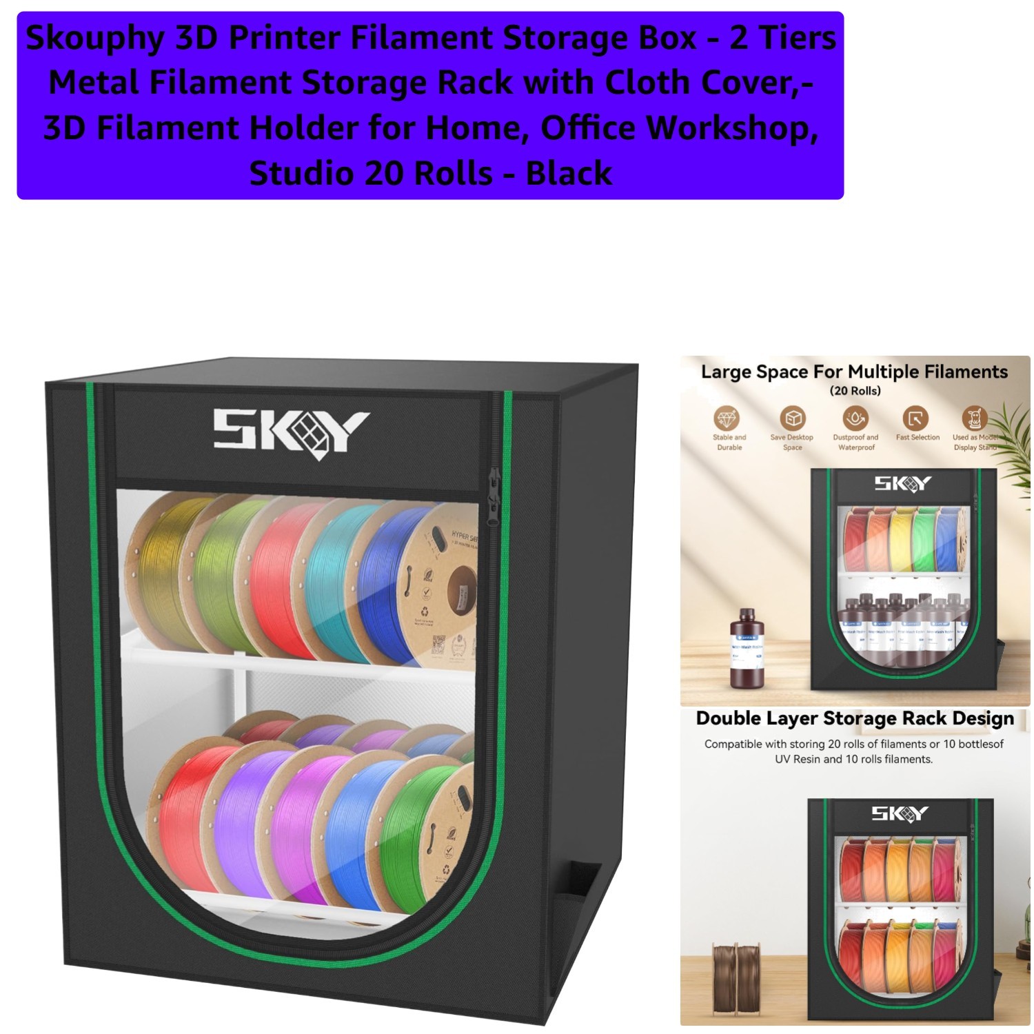 Sturdy Metal 3D Filament Storage Box – 20 Roll Capacity, Dust & Water Resistant