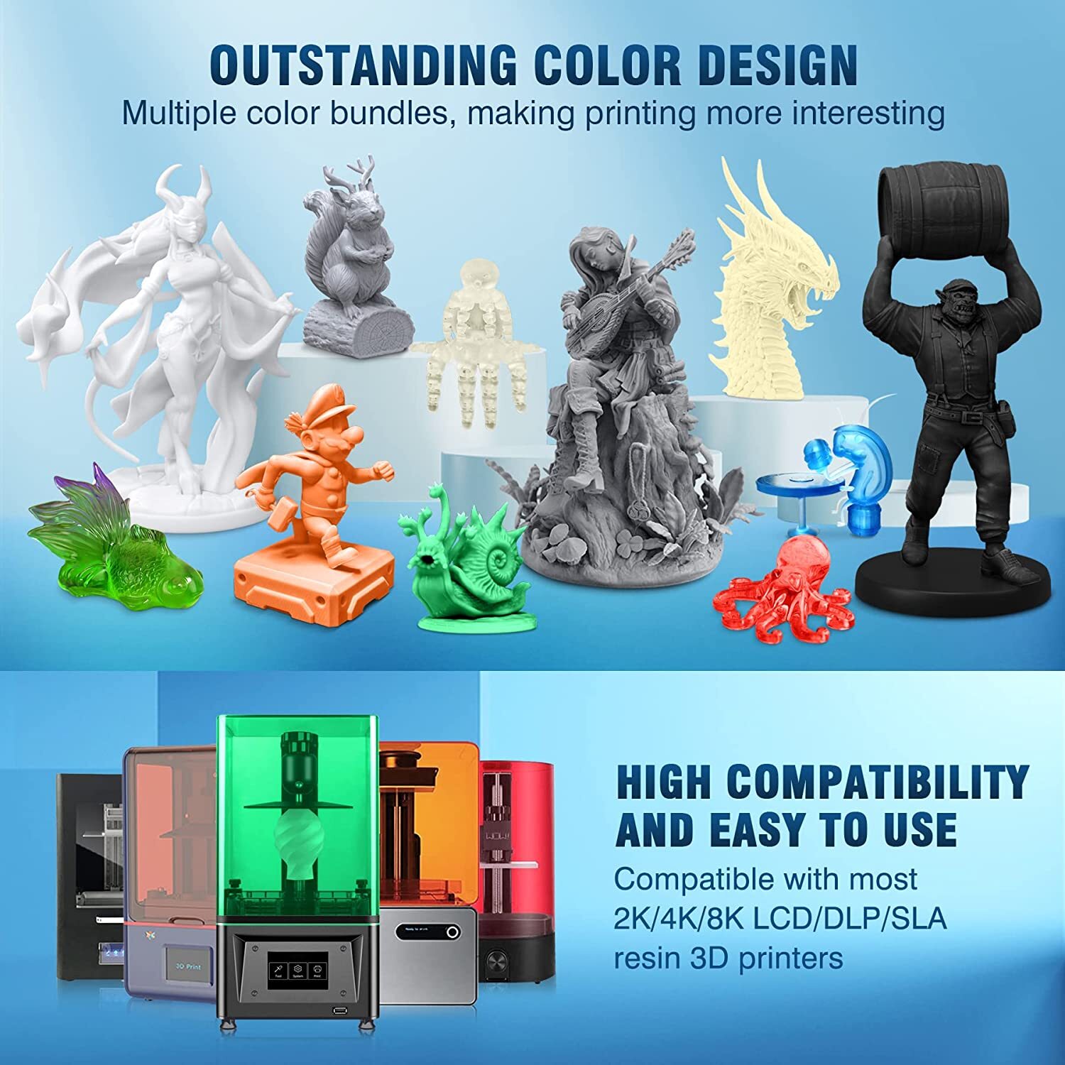 SUNLU 1KG 3D Printer Resin Standard/Water Washable/ABS-Like/Nylon-Like 405nm LCD