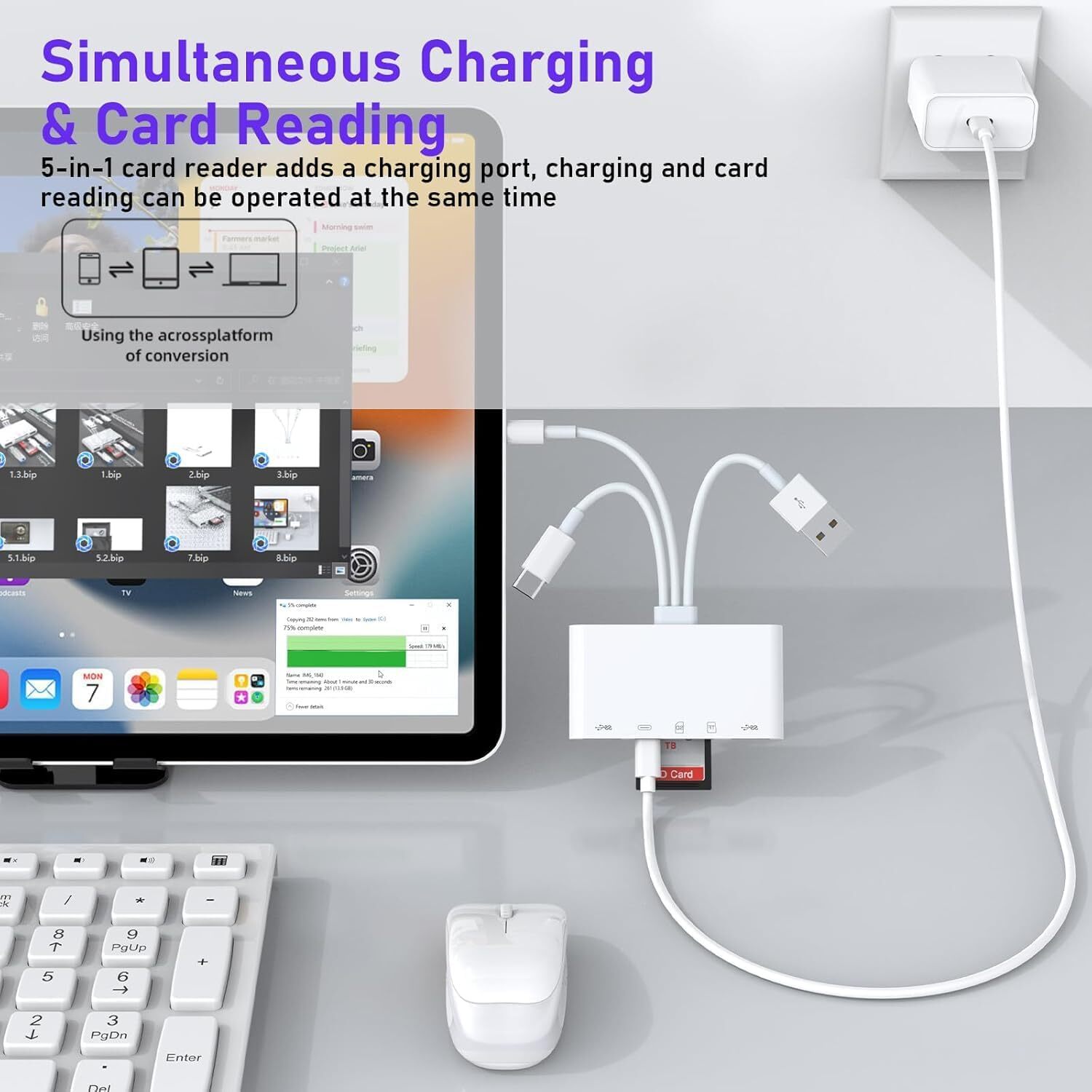 5 in 1 Memory Card Reader USB 3.0 OTG Adapter SD Card Reader For iPhone/iPad LOT