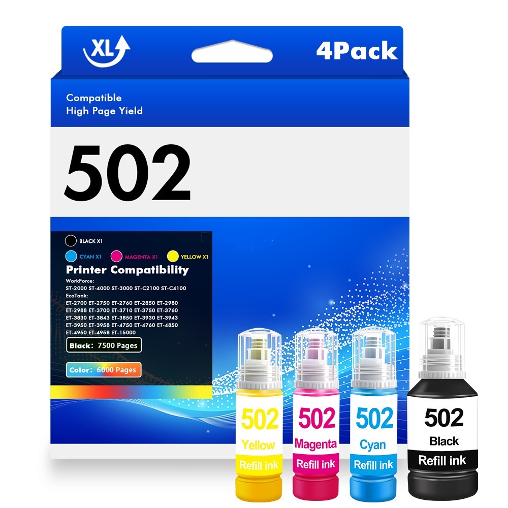Refill Ink Bottle for Epson EcoTank 502 ET-4760 ET-2760 ET-2750 ET-3760 ET-2850