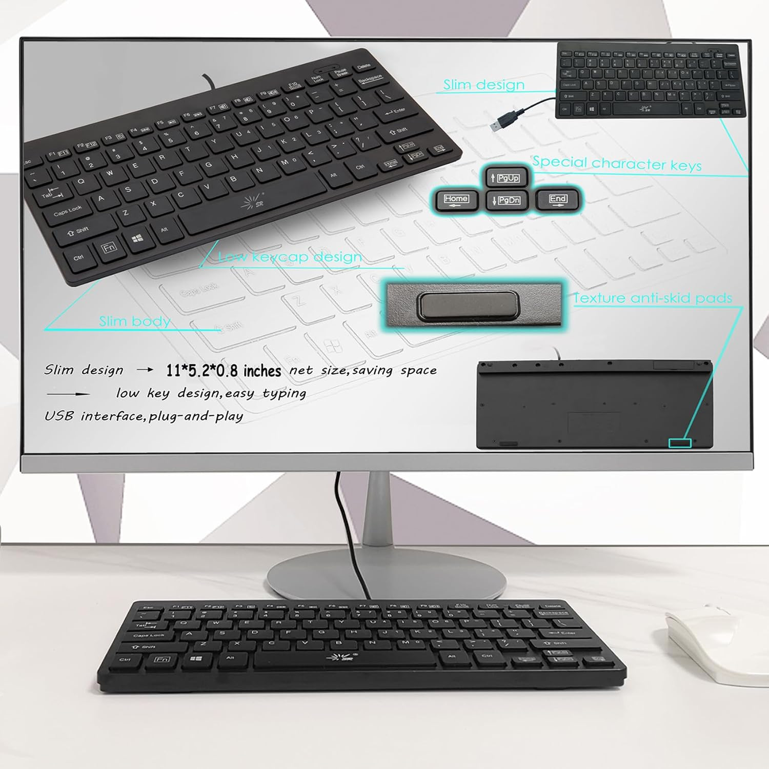 Mini Keyboard Wired Thin Light 78 Keys USB Multimedia Small for Pc Computer