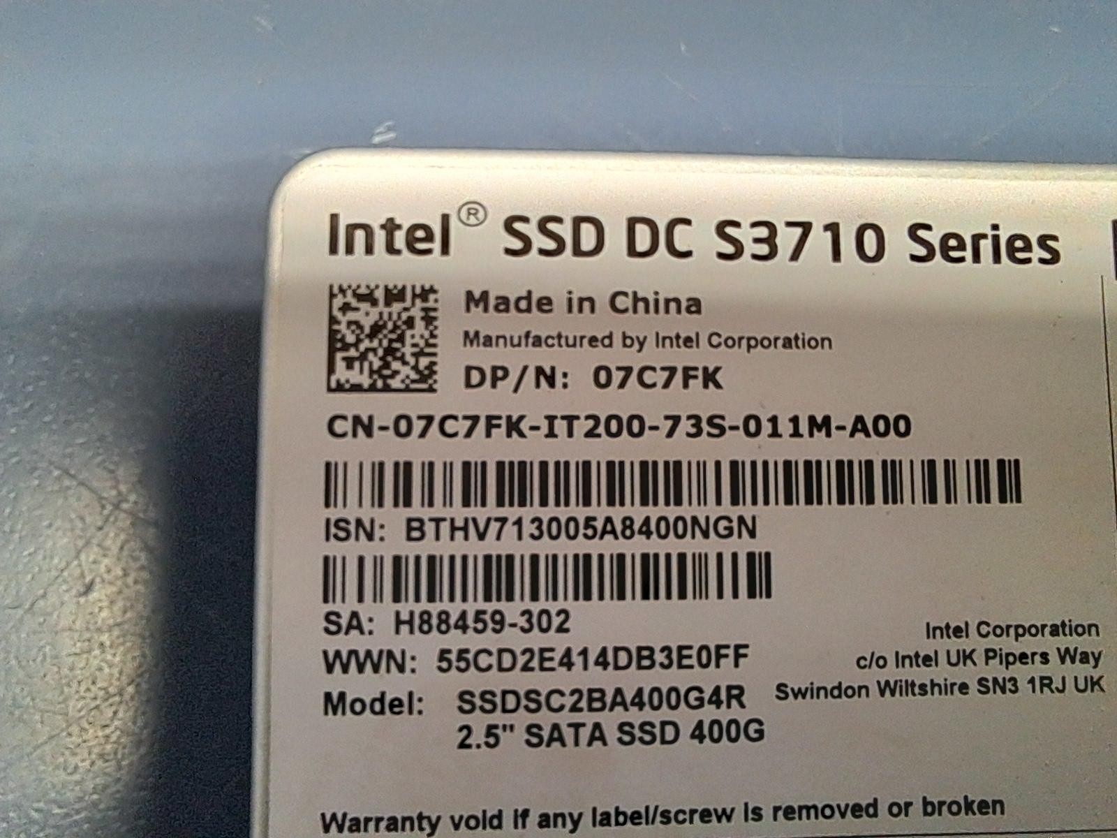 DELL Intel SSD DC S3710 Series 400GB SSDSC2BA400G4R 2.5″SATA SSD 400G 07C7FK