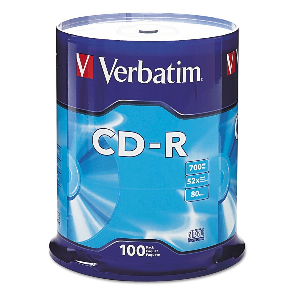Verbatim 94554 CD-R 700 MB/80 min Recordable Disc – Silver (100/PK) New