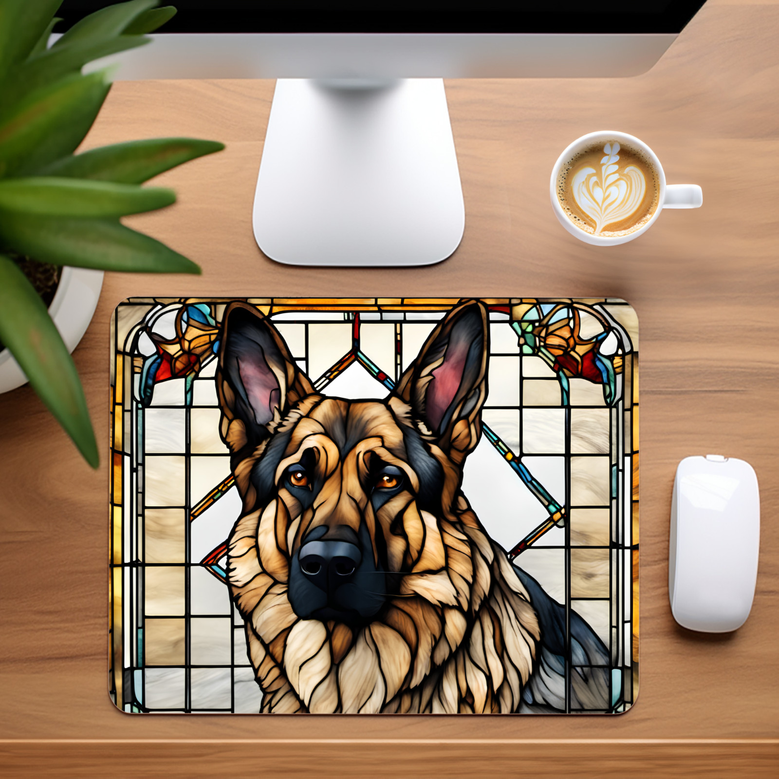 Stained Glass German Sheperd Custom Non-Slip Neoprene Mouse Pad Home Office