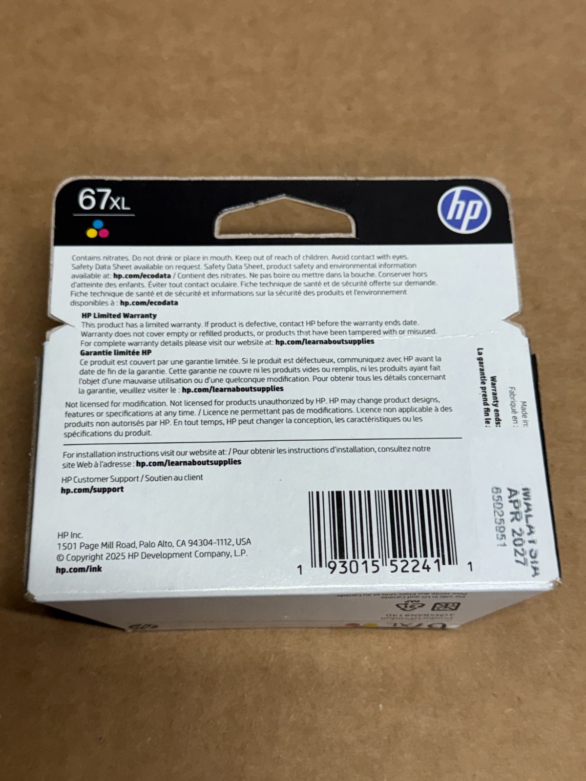 HP 67XL High Yield Tri-Color Original Ink Cartridge-3YM58AN#140, Expiration 2027