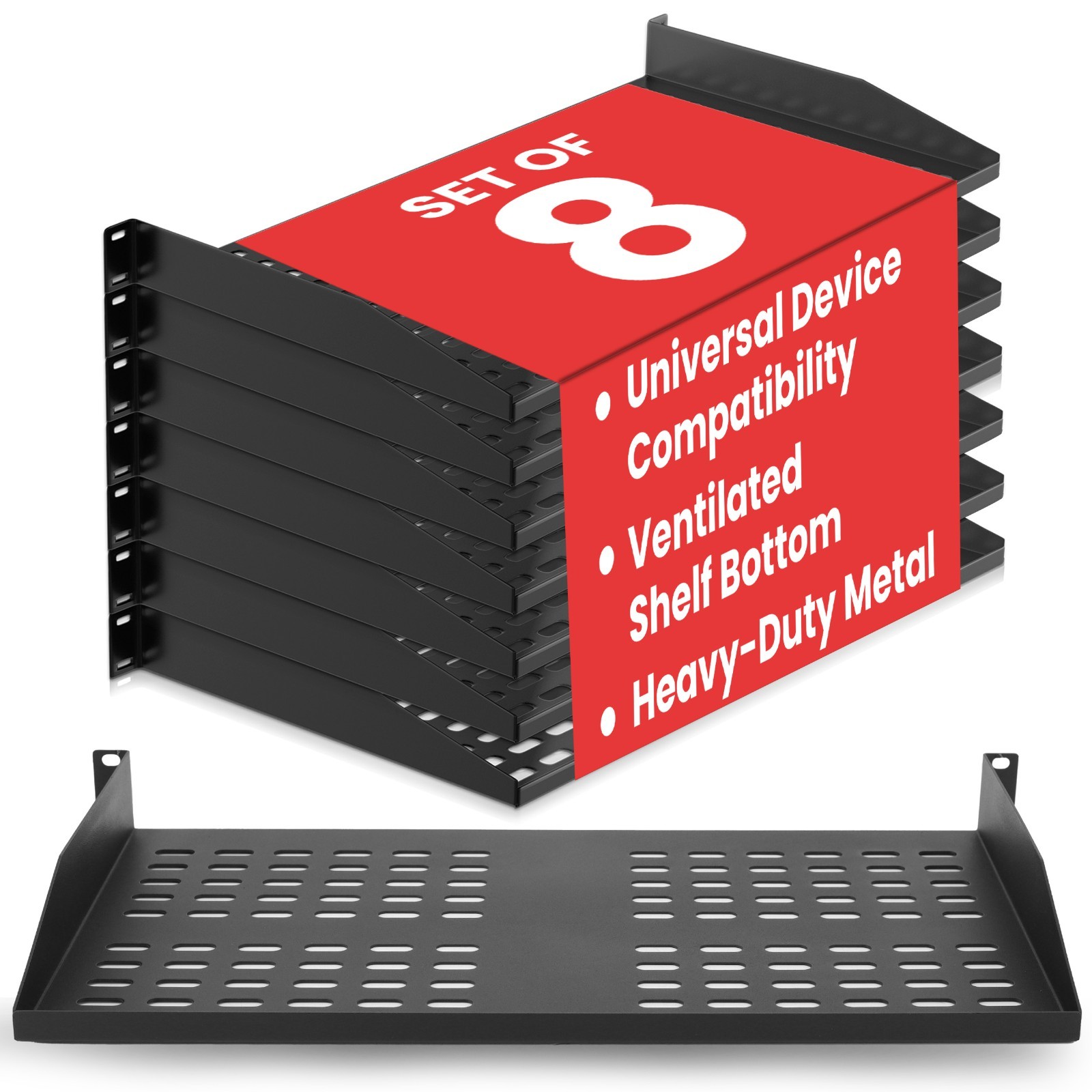 Pyle 8-Pack 1U Server Rack Shelf – Universal Device Server Rack Mounting Tray
