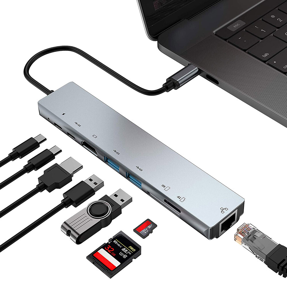 Android Phone Laptop PC Tablet iPad iPhone Dock HUB USB-C HDMI/RJ45/Card Reader