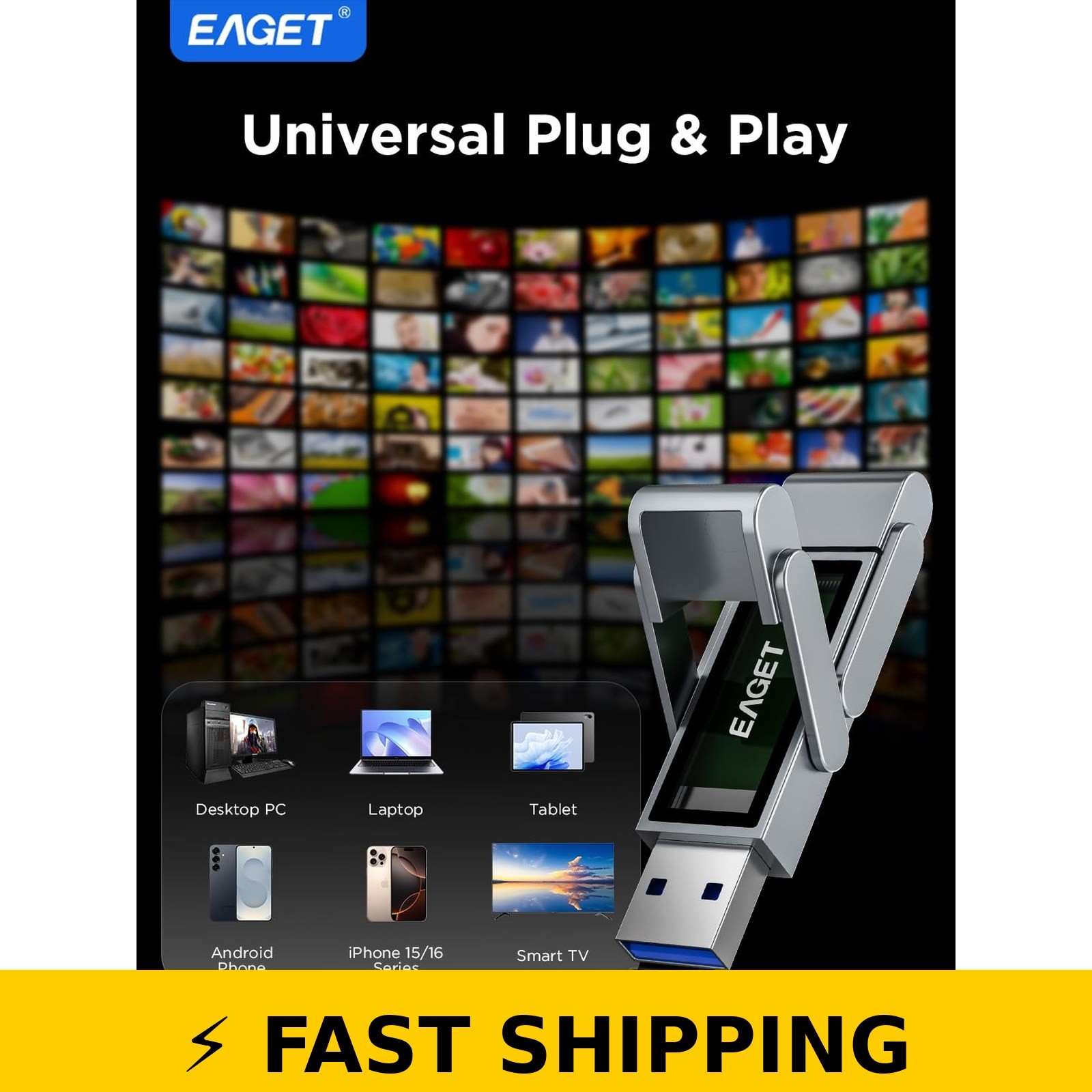 EAGET 512GB USB Flash Drive, USB-C & USB 3.2, 560MB/s, Metal Body
