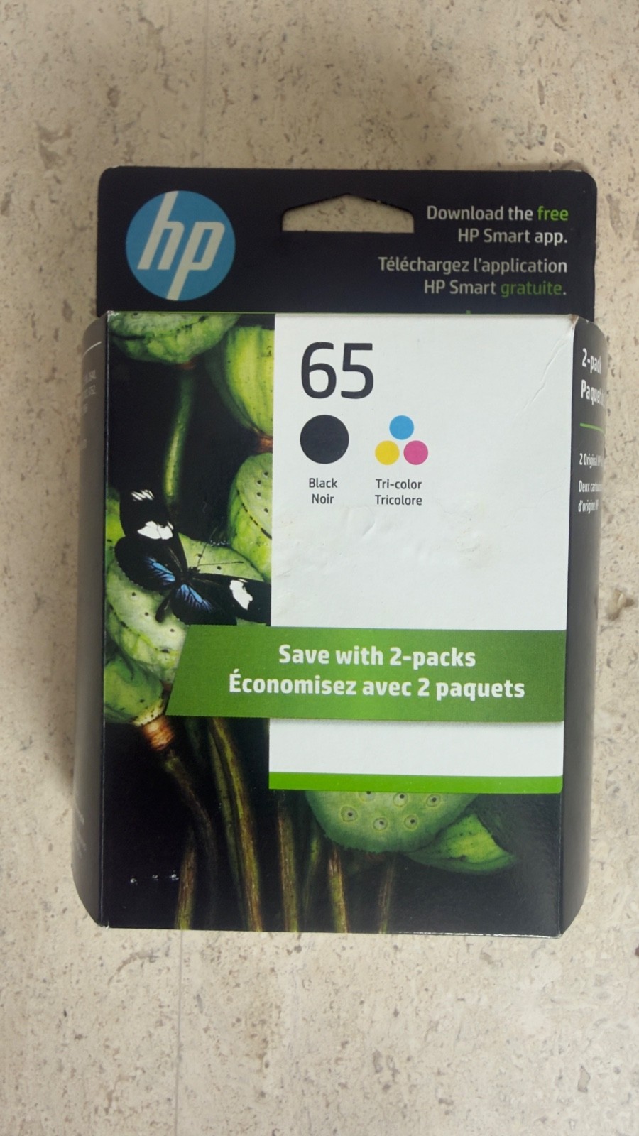 HP 65 OEM Black & Tri-Color Ink Cartridge Combo Pack Factory Sealed Exp 07/2027