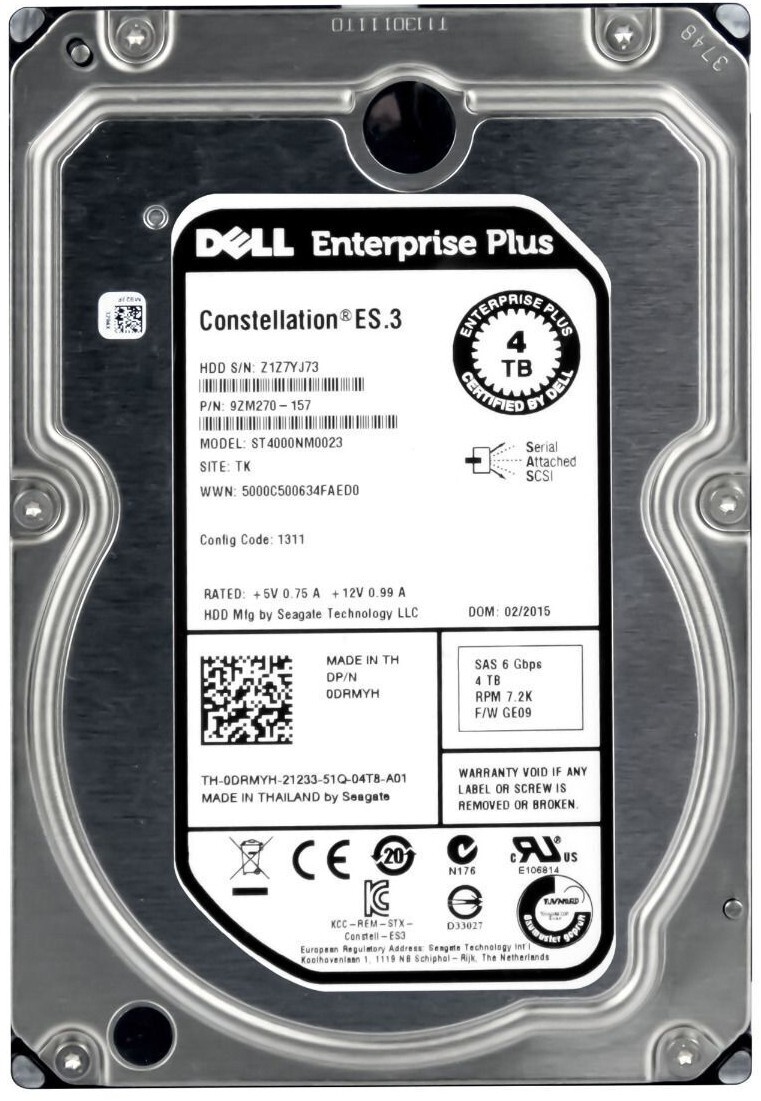 HARD DRIVE DELL 0DRMYH ST4000NM0023 4TB 7200RPM 128MB SAS-2 3.5”