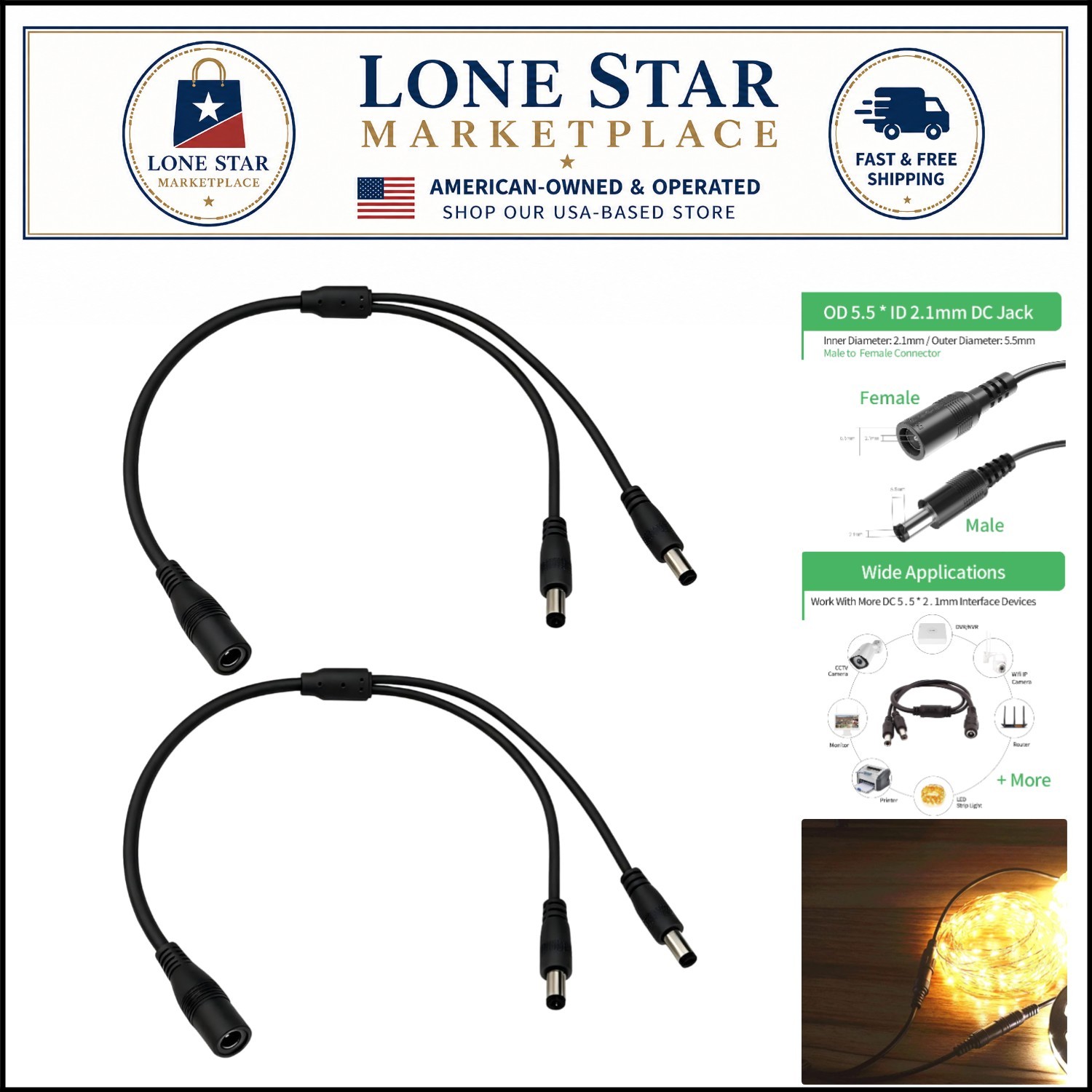 Safe and Efficient DC Power Splitter Cable 12V for Multiple Devices – 2 Pack