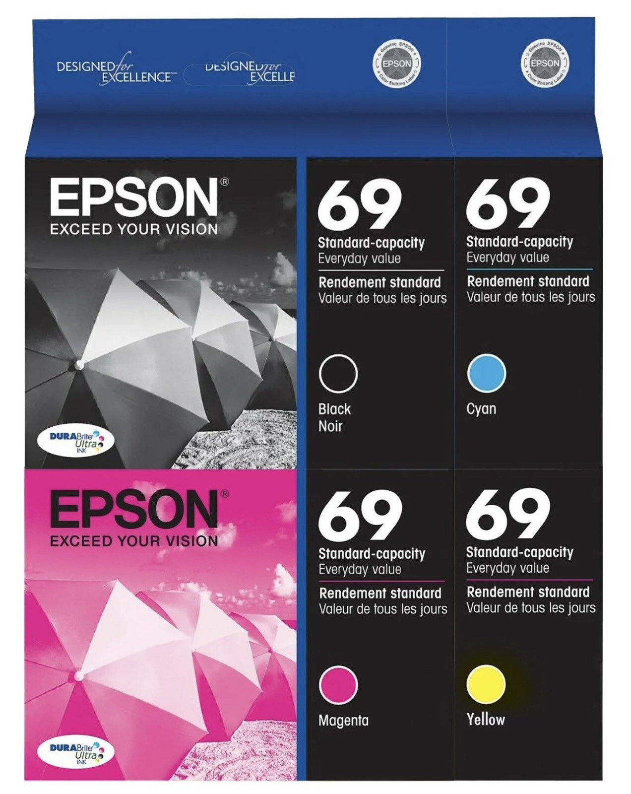 GENUINE Epson 69 Ink Cartridge 4 Pack for Stylus CX7450 NX105 NX110 NX115 NX215