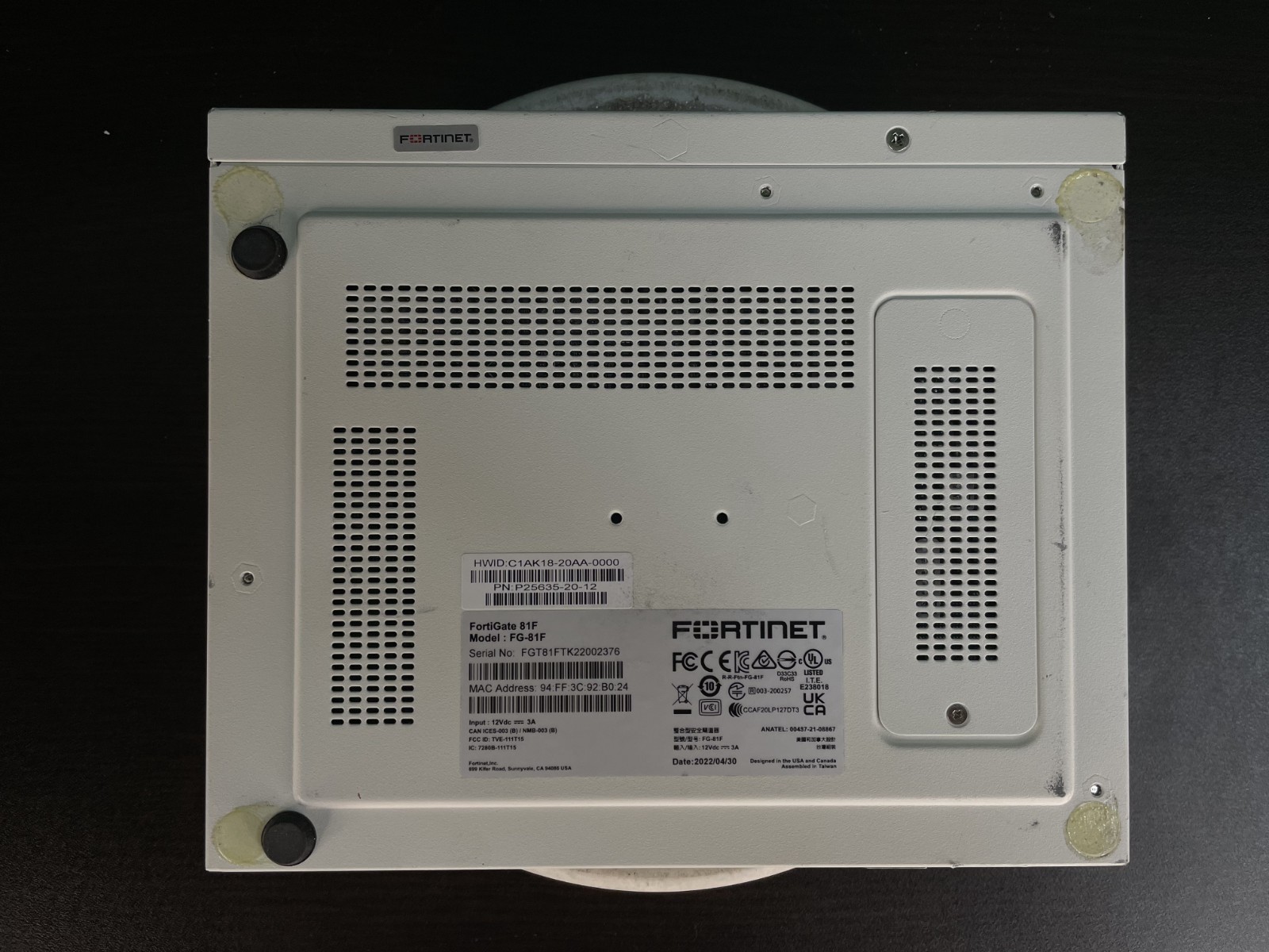 FORTINET FortiGate 81F Model FG-81F Next Generation Firewall *No AC Adapter