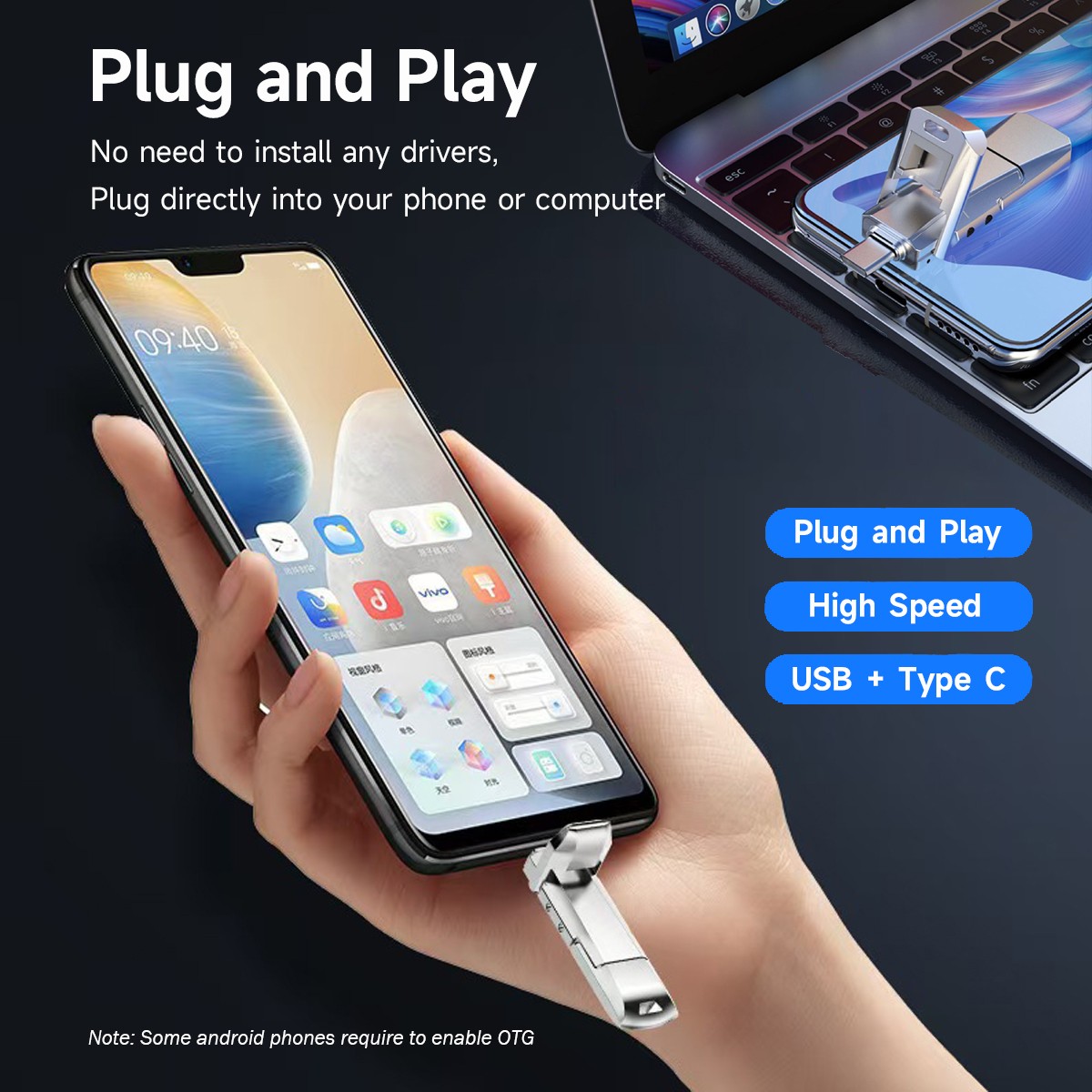Solid State USB Flash Drive 550MB/s USB C & USB A 3.2 Dual Drive SSD Thumb Drive