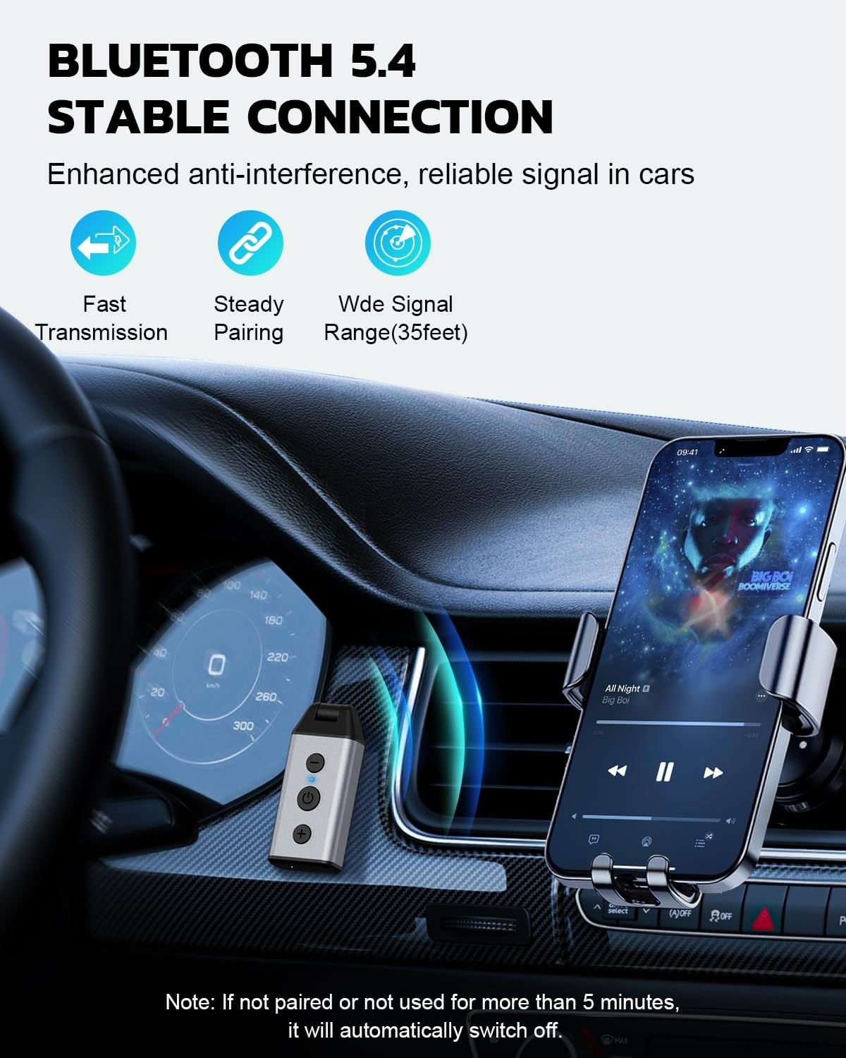 Bluetooth 5.4 Car Adapter, 180° Rotatable AUX Audio Receiver, Hands-Free Calls,
