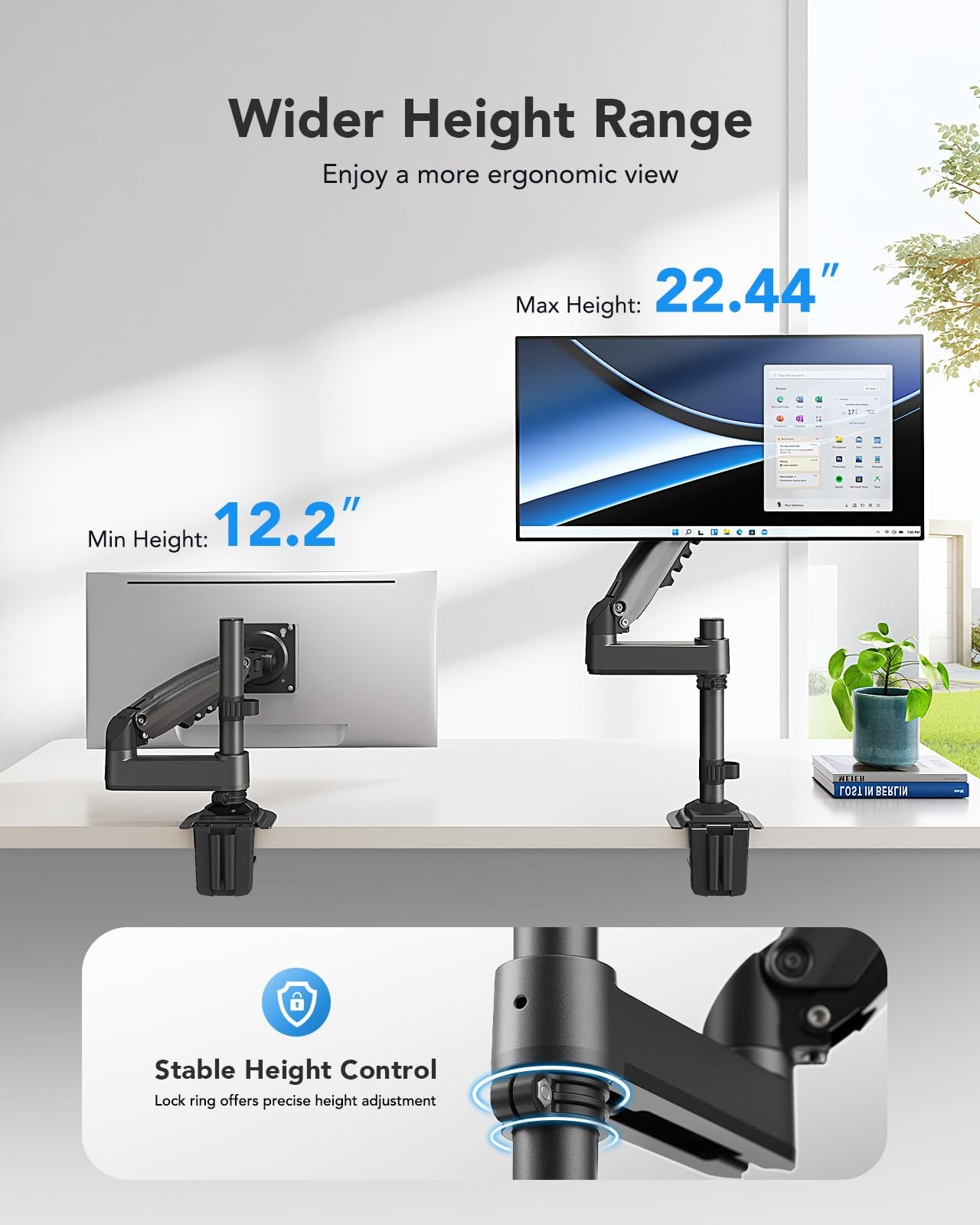 Monitor Arm for 13-34″ Screens, Holds 19.8lb, 22.44″ Height – Full Motion Desk