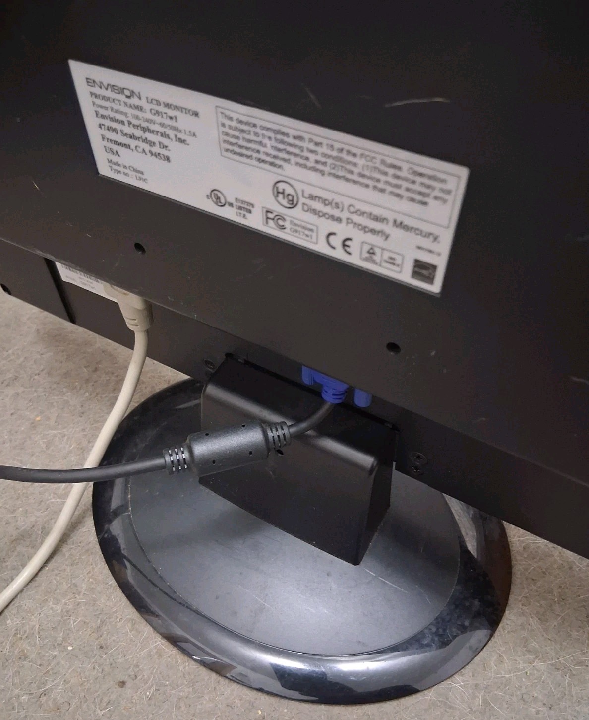 ENVISION PERIPHERALS G917W1 LCD WIDESCREEN CPU/GAME BLACK 19″ MONITOR + HOOKUPS!