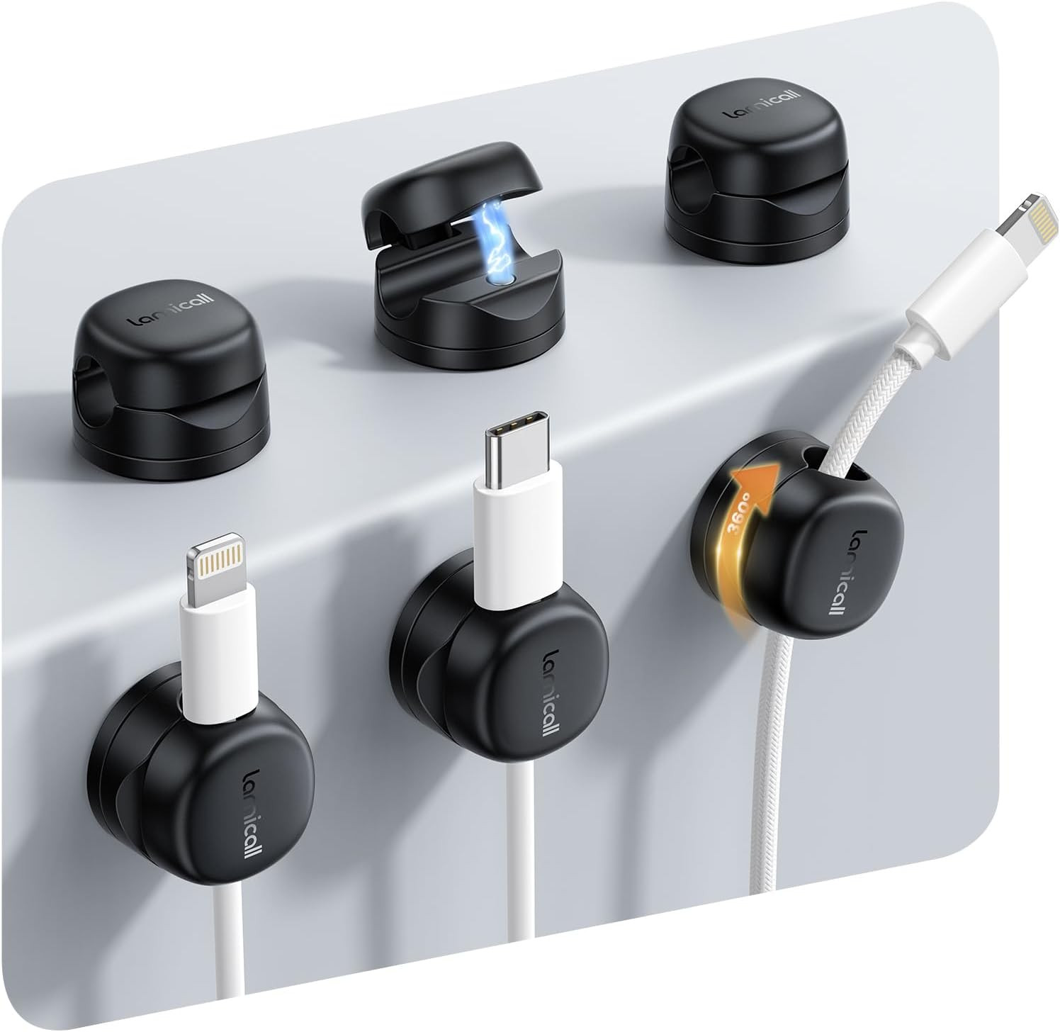 Lamicall 6 Pack Rotating Magnetic Cord Organizer Clips Cable Management – Adhesi