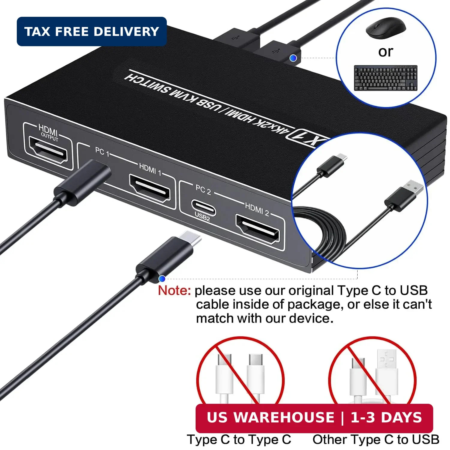 Plug and Play HDMI KVM Switch 1 Monitor for 2 Computers – USB 3.0 Enabled