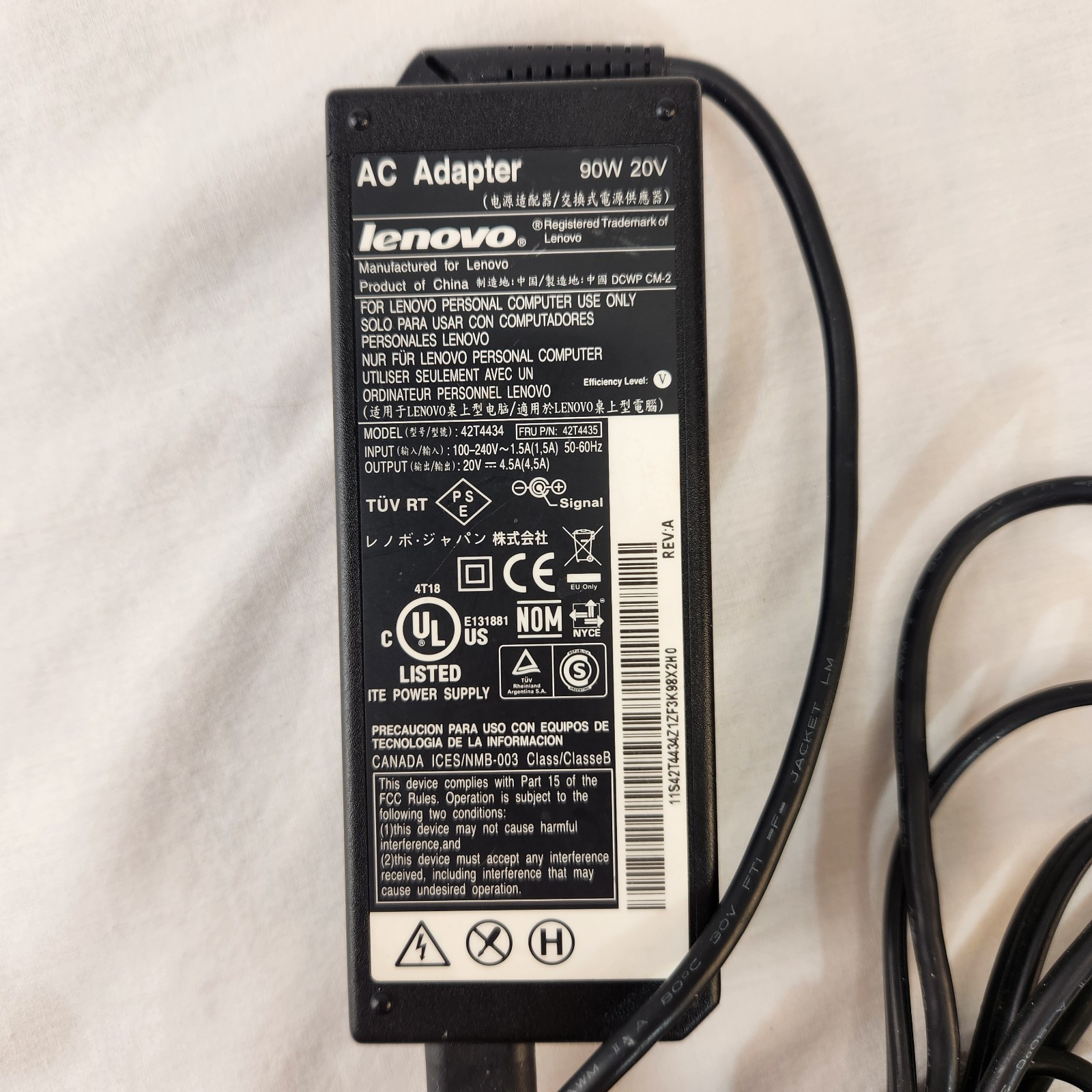 Lenovo OEM 90W 20V 4.5A Laptop Charger AC Power Adapter Round Tip PN 42T4434