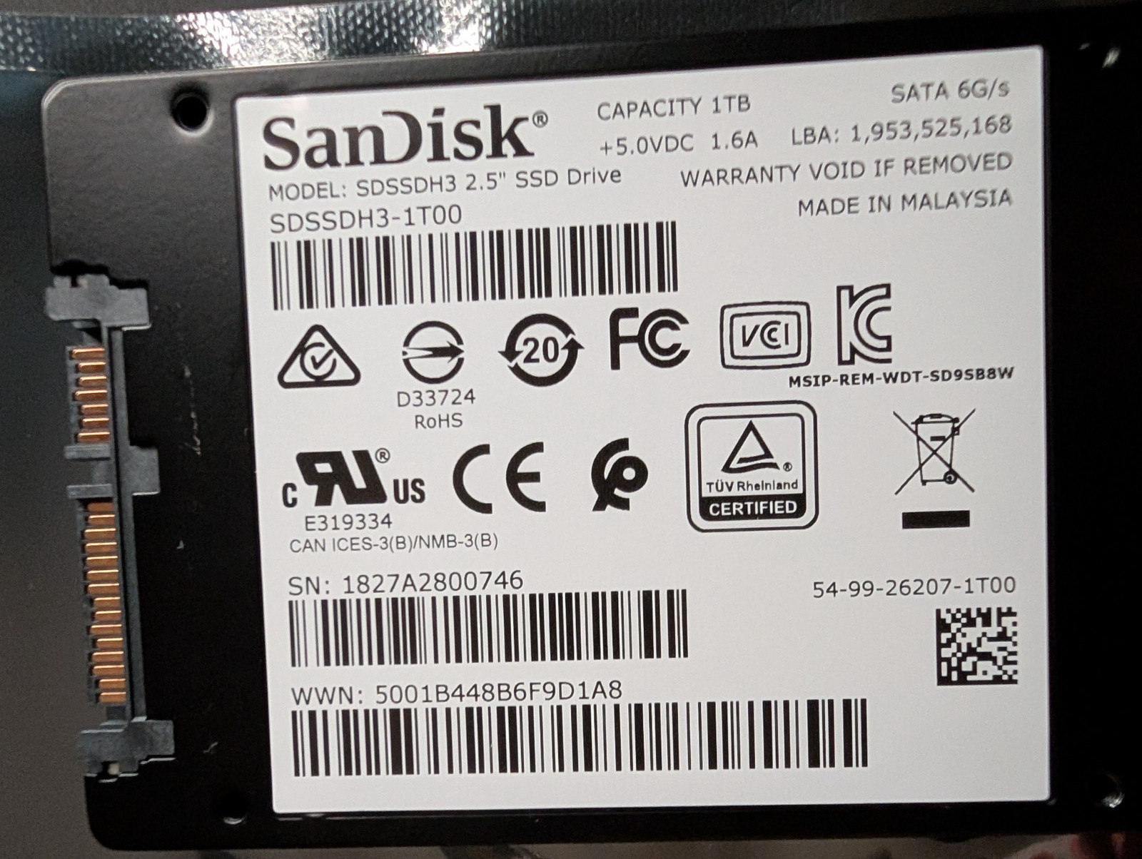 SanDisk Ultra 3D 1TB SSD 2.5″ SATA III ~100% Health 110 Hours SDSSDH3-1T00