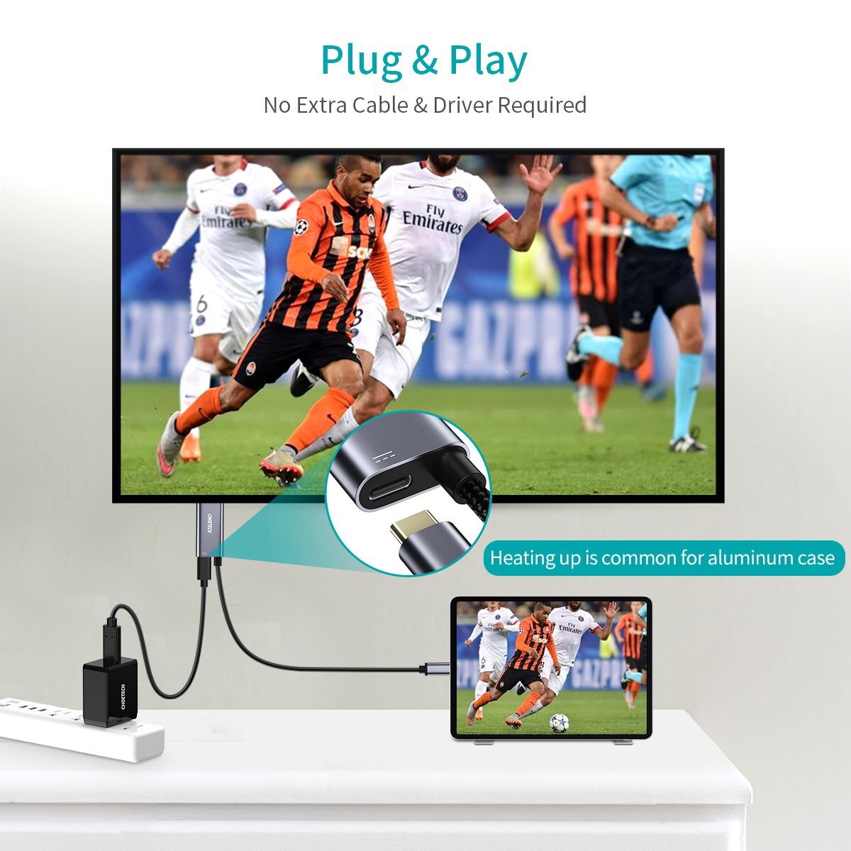 USB Type C to HDMI Adapter Cable 4K 60Hz with PD 60W Power Charging Apple Macs
